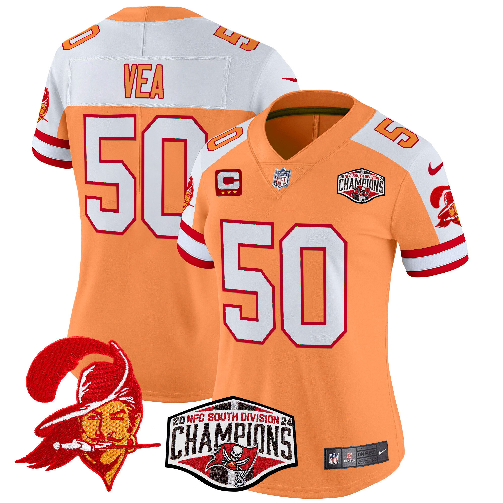 Vita Vea Women's Tampa Bay Buccaneers Creamsicle 2024 NFC South Division Champions Patch Vapor Limited Creamsicle Alternate Jersey - All Stitched