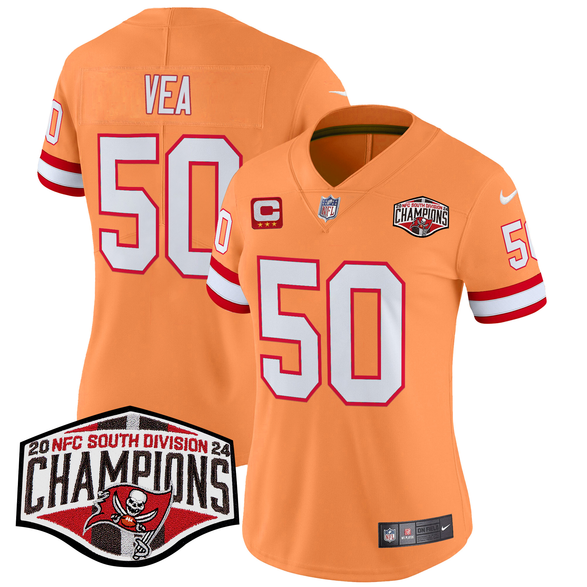 Vita Vea Women's Tampa Bay Buccaneers Creamsicle 2024 NFC South Division Champions Patch Vapor Limited Creamsicle Jersey - All Stitched