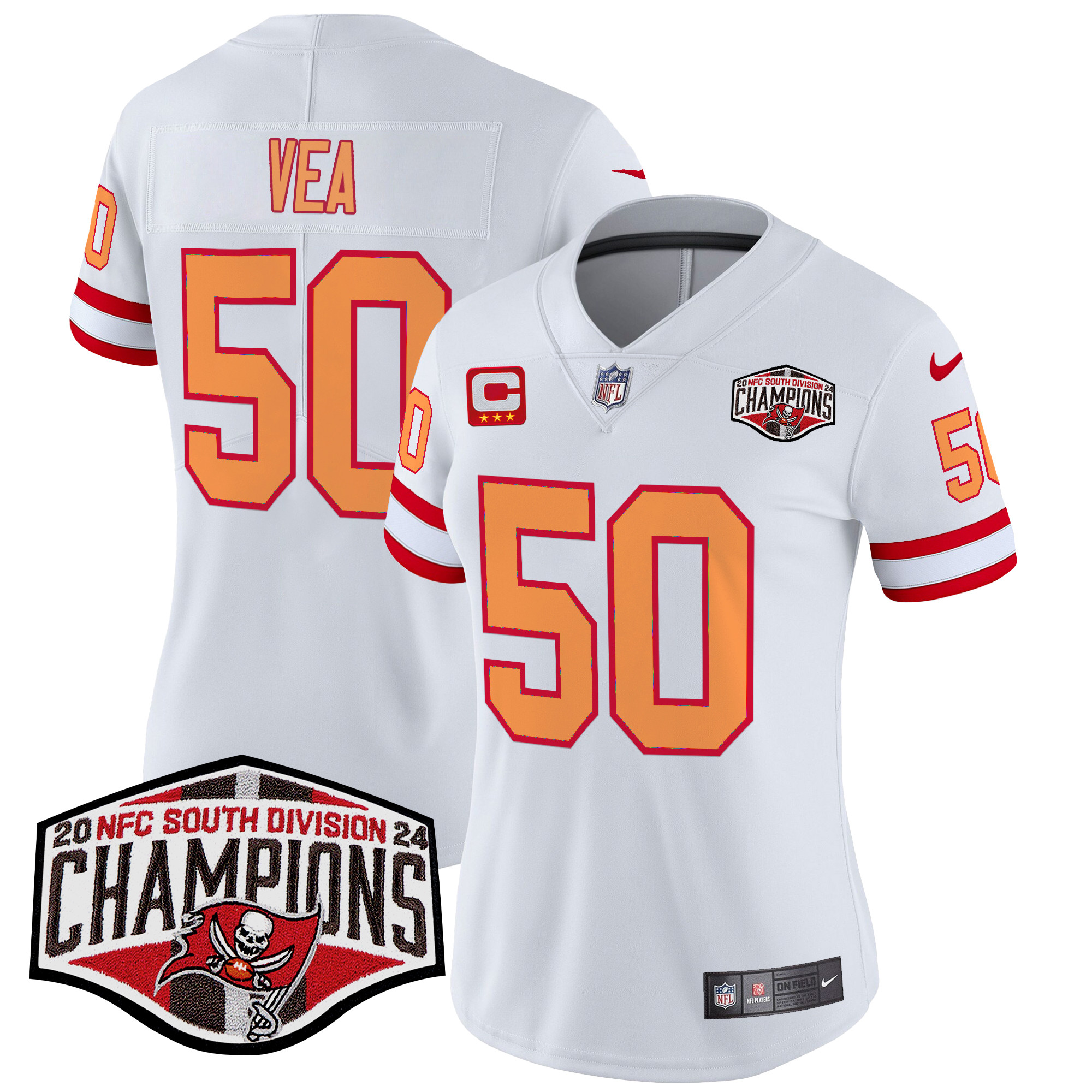 Vita Vea Women's Tampa Bay Buccaneers Creamsicle 2024 NFC South Division Champions Patch Vapor Limited White Jersey - All Stitched