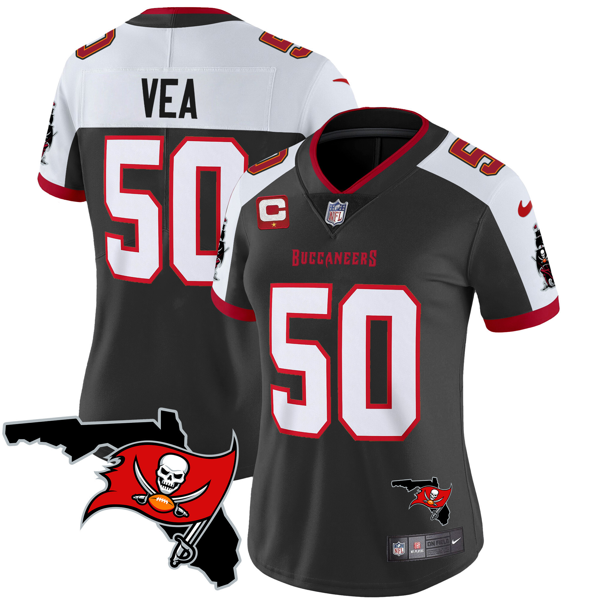 Vita Vea Women's Tampa Bay Buccaneers Florida Patch Vapor Limited Black Alternate Jersey - All Stitched