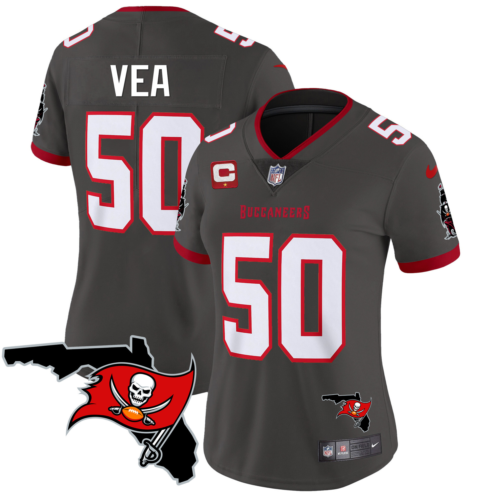 Vita Vea Women's Tampa Bay Buccaneers Florida Patch Vapor Limited Pewter Jersey - All Stitched