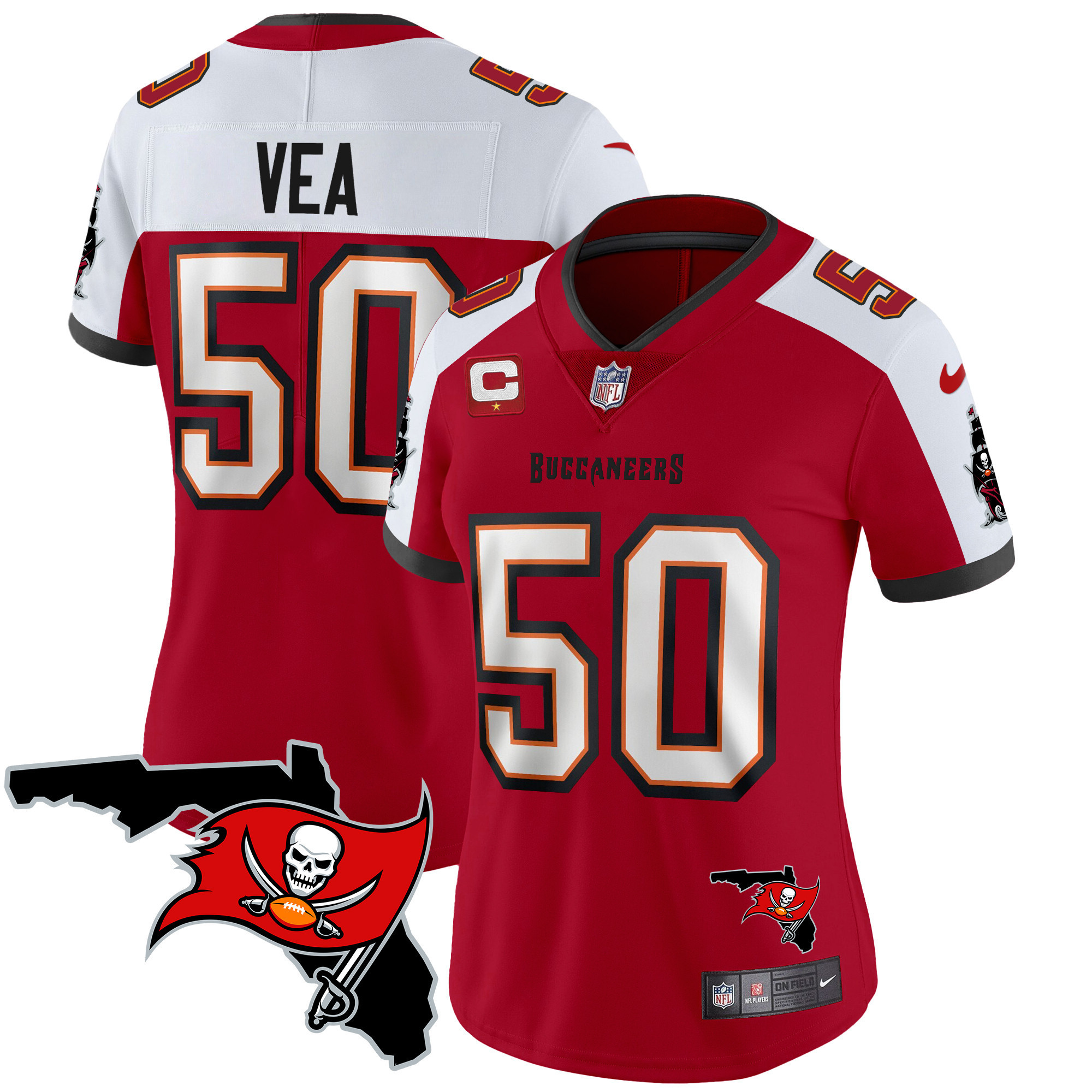 Vita Vea Women's Tampa Bay Buccaneers Florida Patch Vapor Limited Red Alternate Jersey - All Stitched