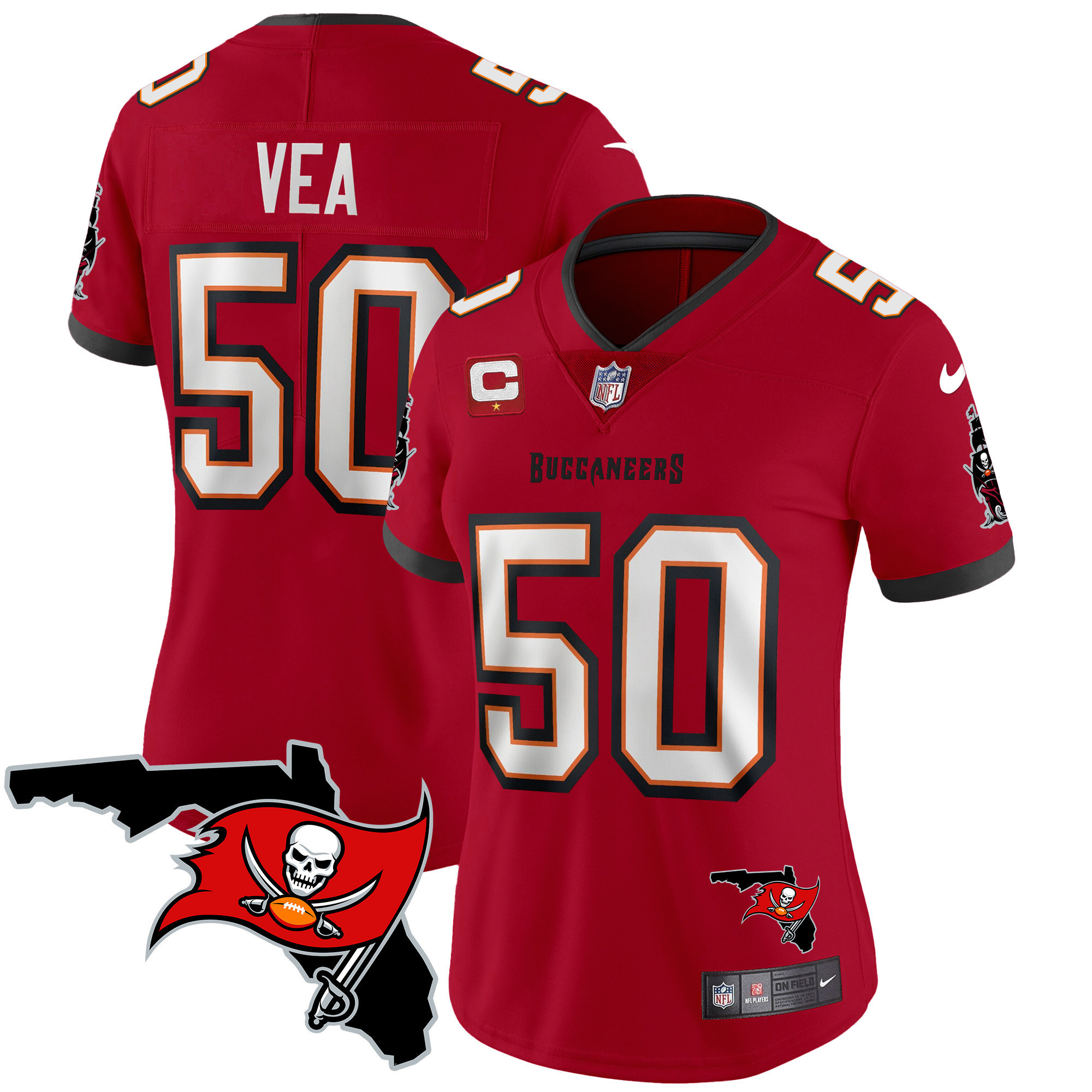 Vita Vea Women's Tampa Bay Buccaneers Florida Patch Vapor Limited Red Jersey - All Stitched