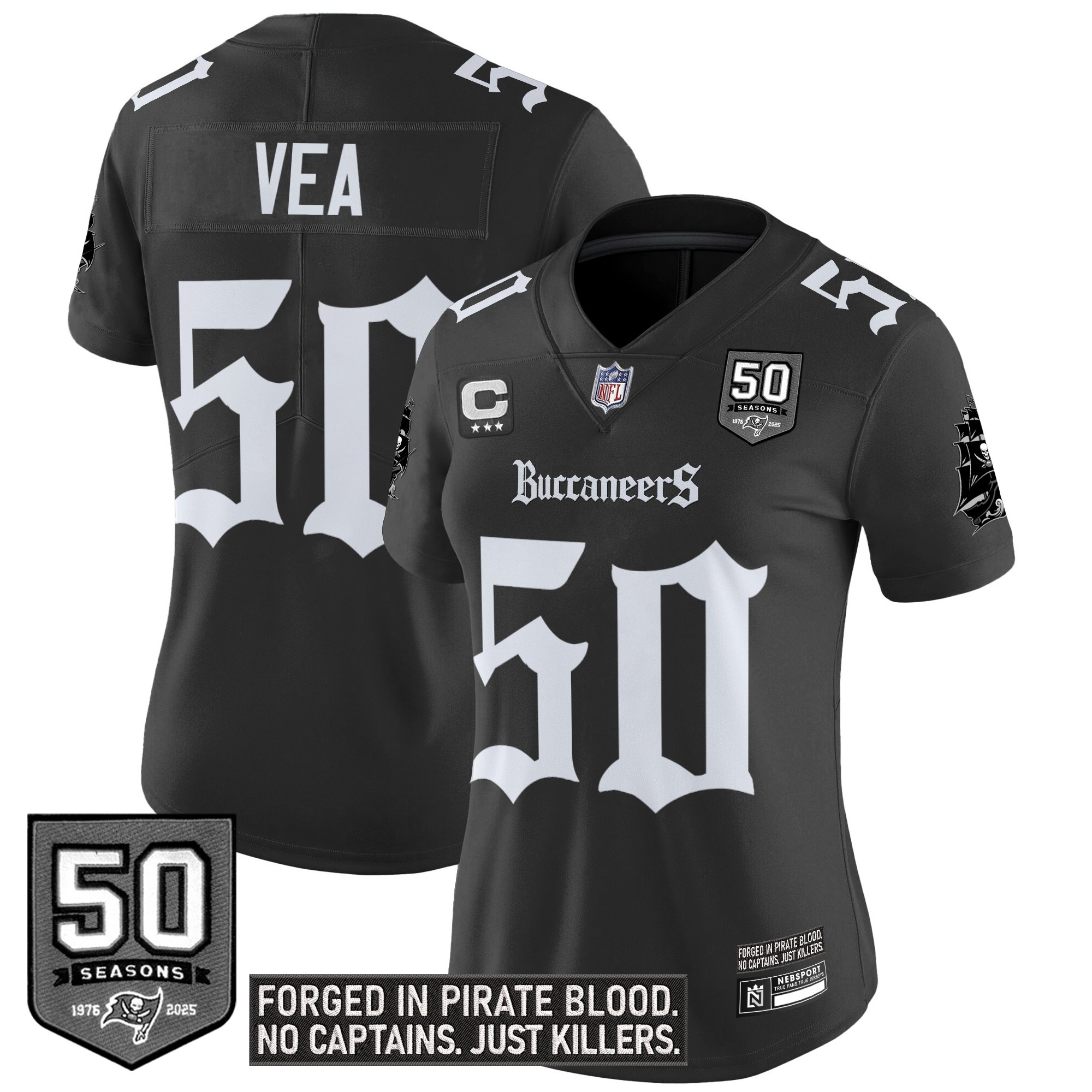 Vita Vea Women's Tampa Bay Buccaneers 'Gothic Pirate Shadows Edition' Vapor Limited Black Jersey - All Stitched