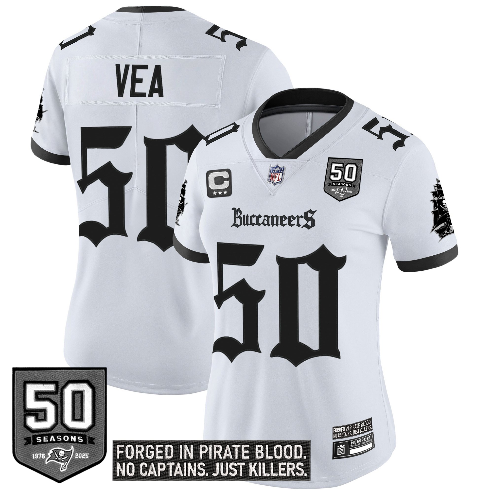 Vita Vea Women's Tampa Bay Buccaneers 'Gothic Pirate Shadows Edition' Vapor Limited White Jersey - All Stitched