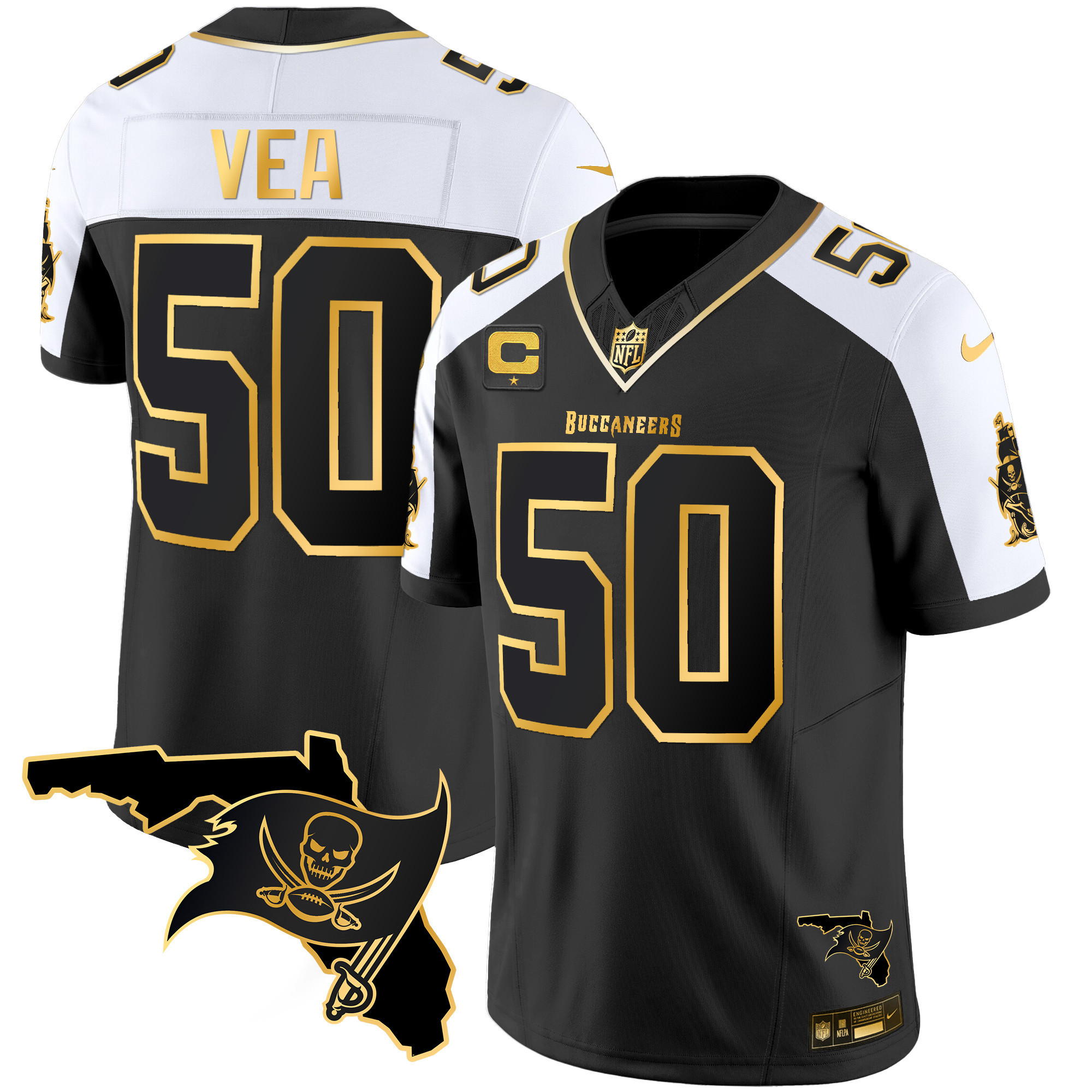 Vita Vea Youth's Tampa Bay Buccaneers Florida Patch Vapor Gold Alternate Jersey - All Stitched