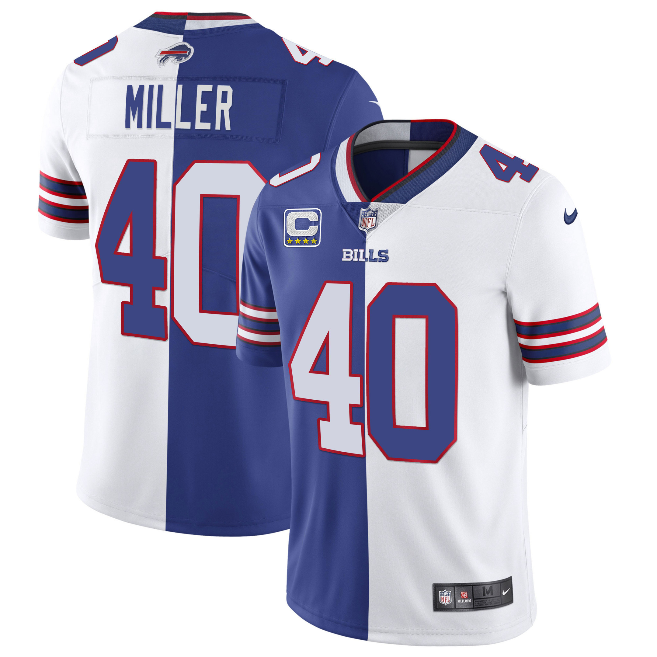 Von Miller Buffalo Bills Split - All Stitched Split Royal White Jersey - All Stitched