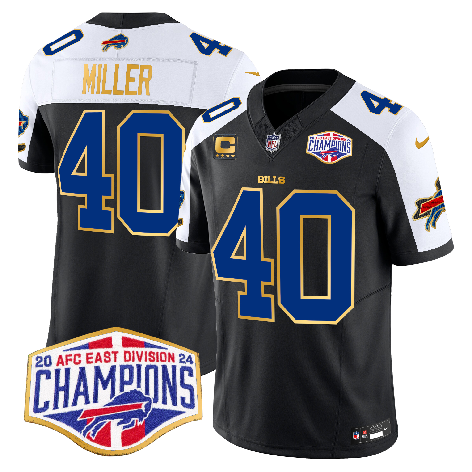Von Miller Men's Buffalo Bills 2024 AFC East Division Champions Gold Trim Vapor Limited Black Alternate Jersey - All Stitched