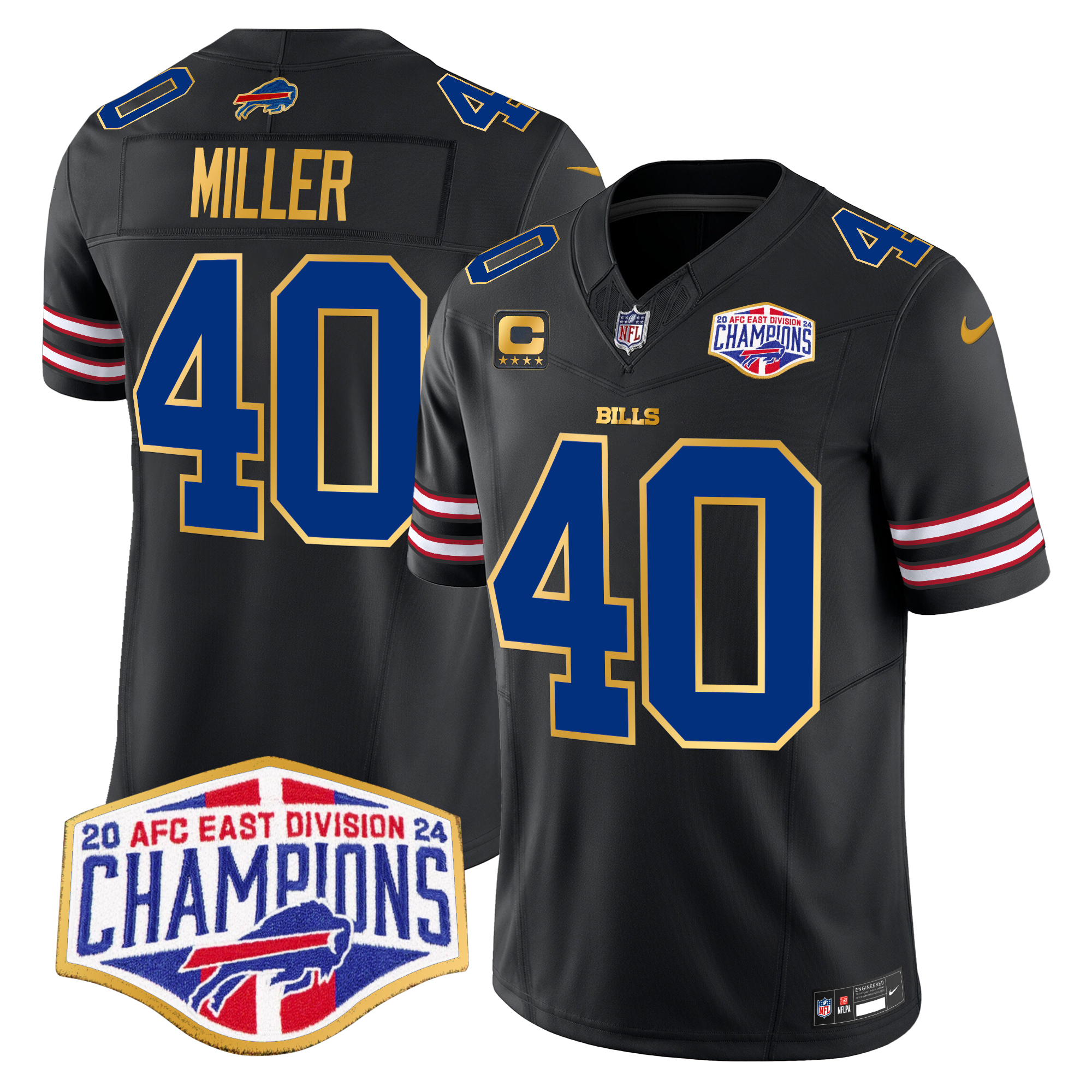 Von Miller Men's Buffalo Bills 2024 AFC East Division Champions Gold Trim Vapor Limited Black Jersey - All Stitched