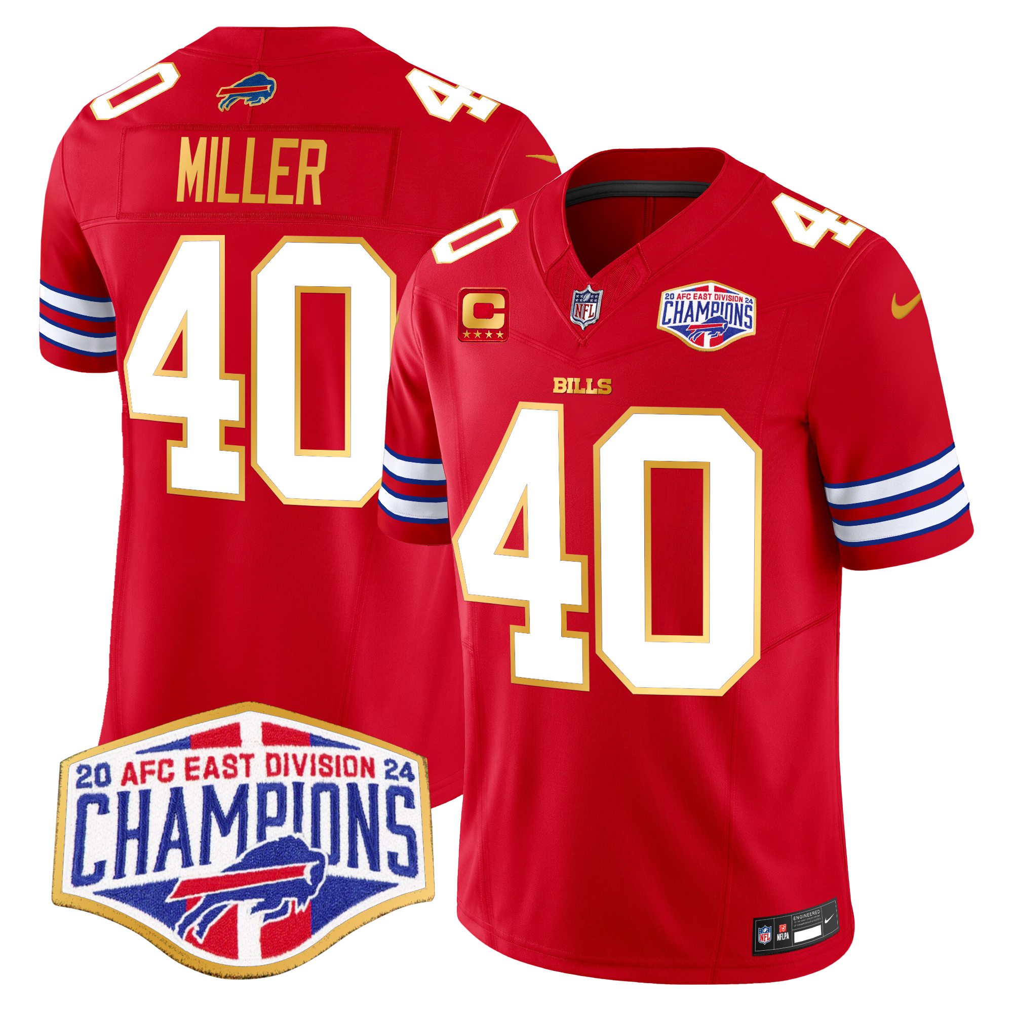 Von Miller Men's Buffalo Bills 2024 AFC East Division Champions Gold Trim Vapor Limited Red Jersey - All Stitched