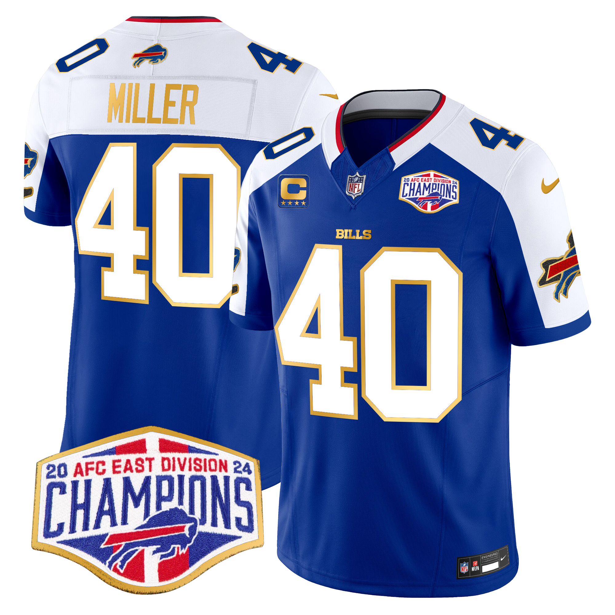 Von Miller Men's Buffalo Bills 2024 AFC East Division Champions Gold Trim Vapor Limited Royal Alternate Jersey - All Stitched