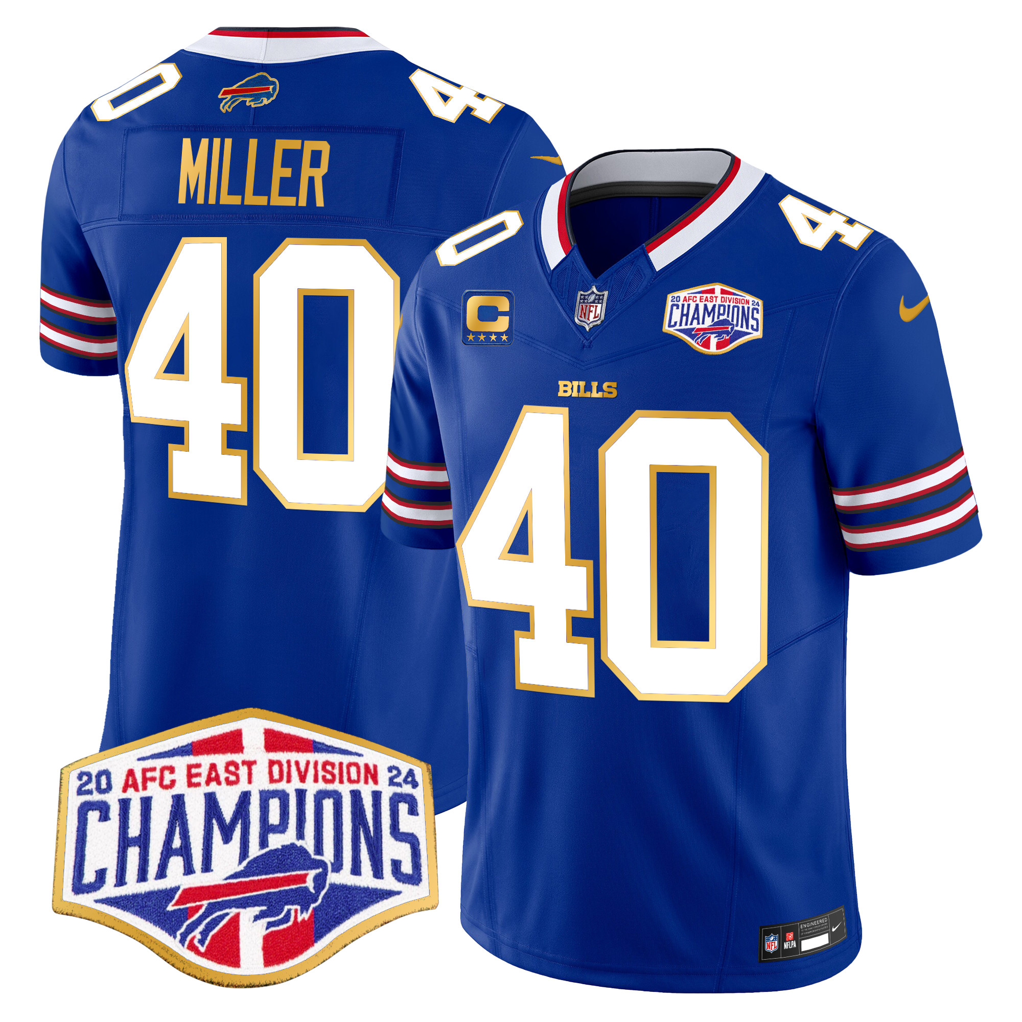 Von Miller Men's Buffalo Bills 2024 AFC East Division Champions Gold Trim Vapor Limited Royal Jersey - All Stitched