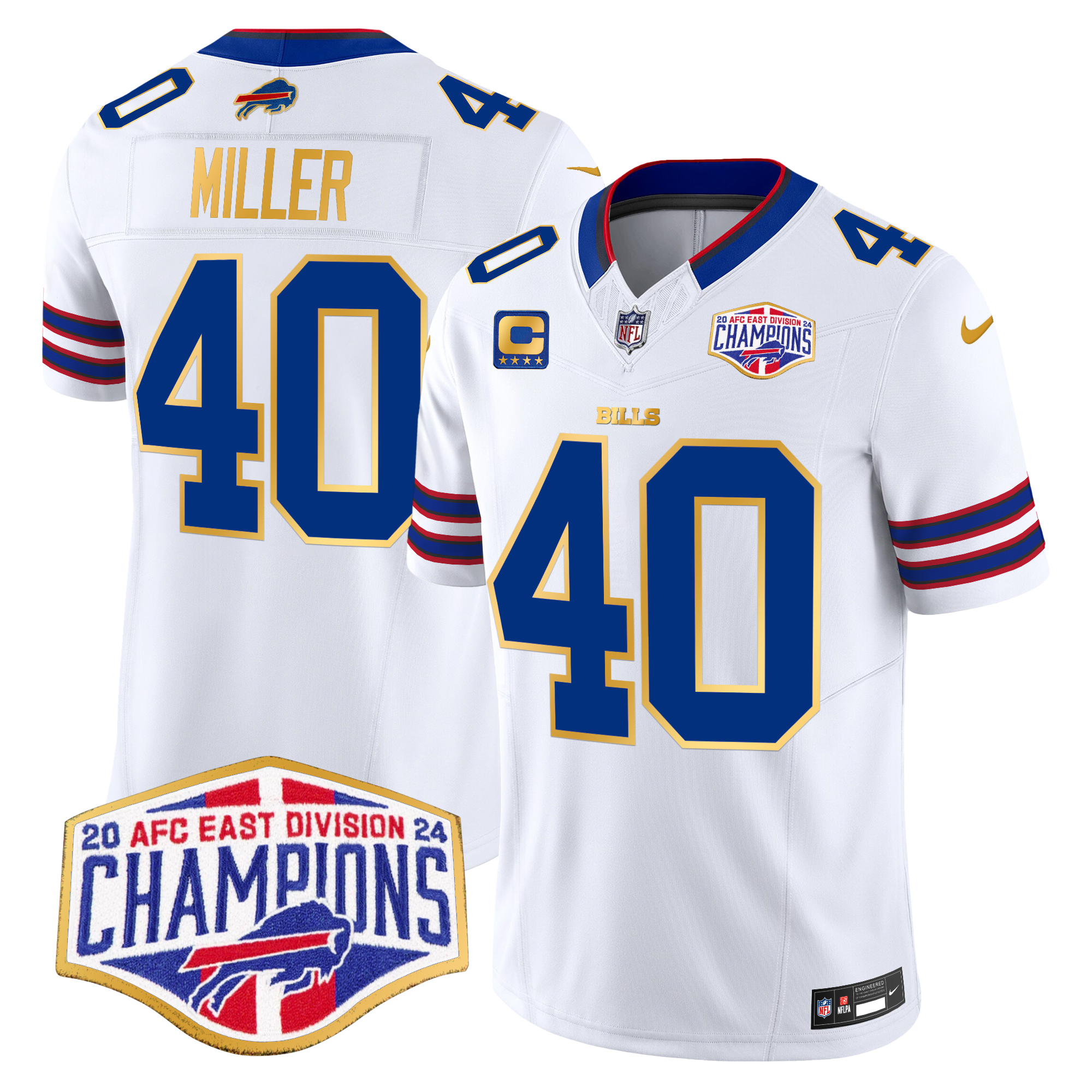Von Miller Men's Buffalo Bills 2024 AFC East Division Champions Gold Trim Vapor Limited White Jersey - All Stitched