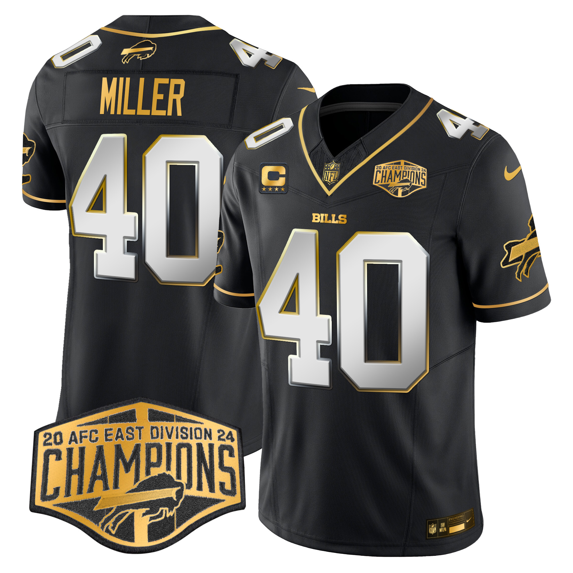 Von Miller Men's Buffalo Bills 2024 AFC East Division Champions Gold Vapor Limited Black Limited Jersey - All Stitched