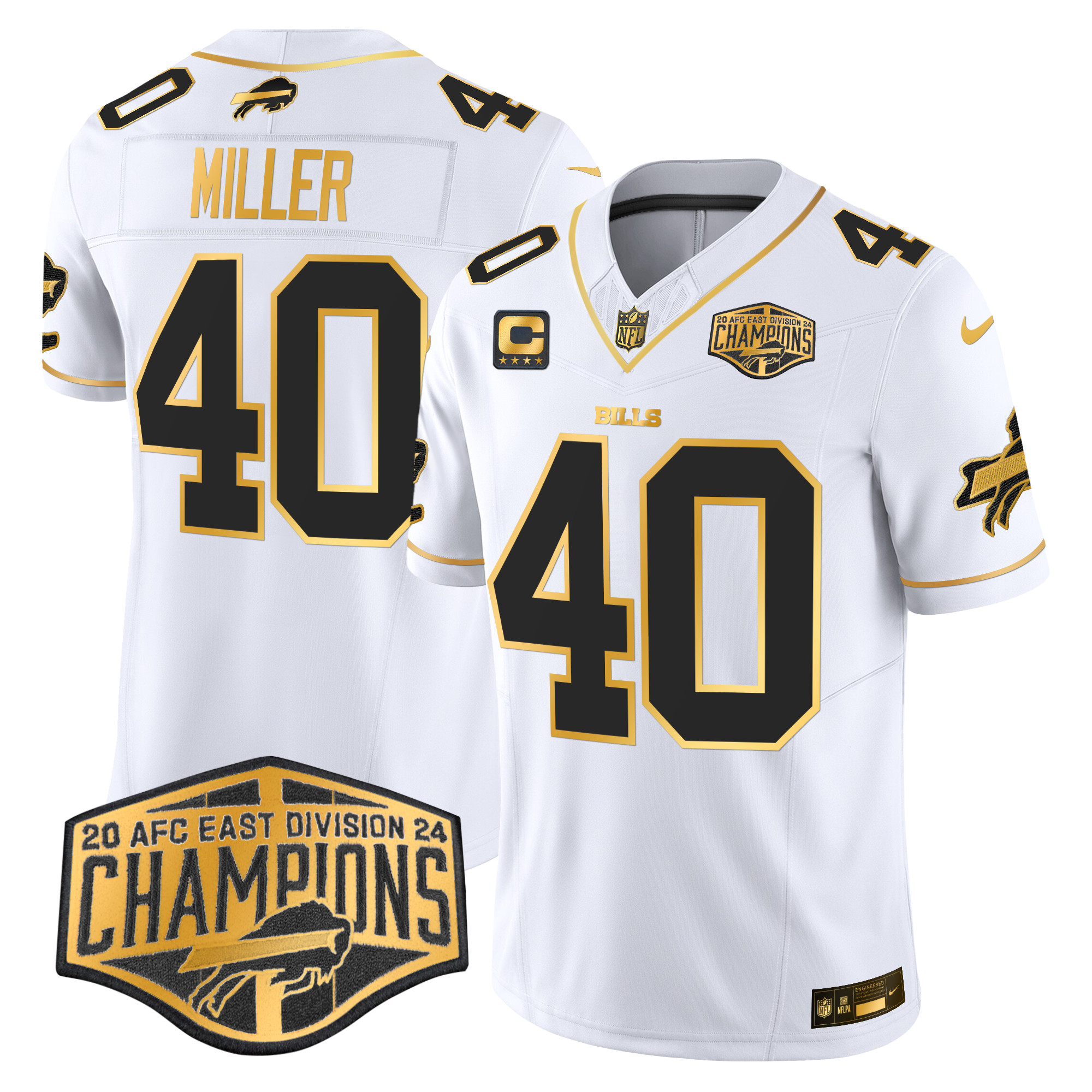 Von Miller Men's Buffalo Bills 2024 AFC East Division Champions Gold Vapor Limited White Gold Jersey - All Stitched