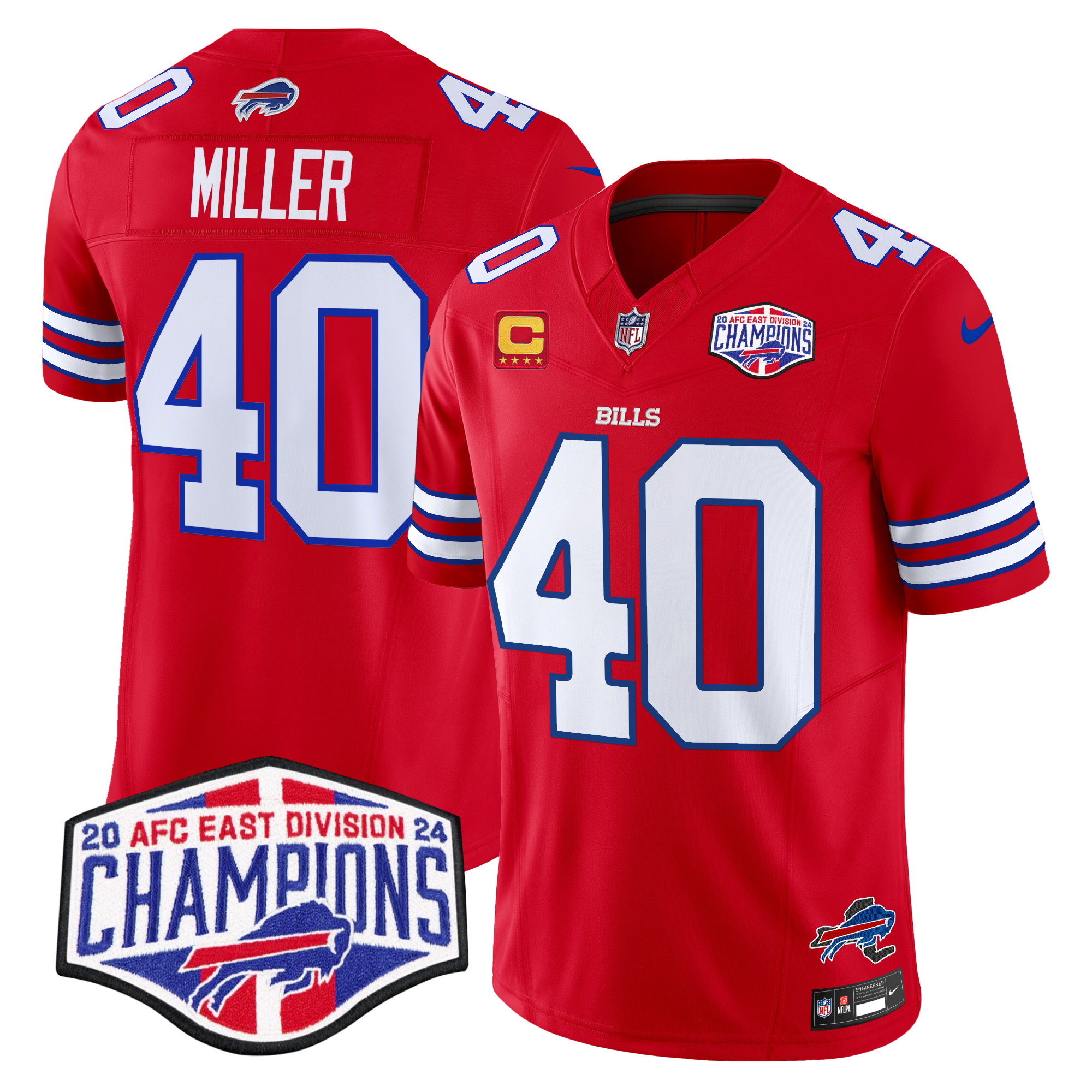 Von Miller Men's Buffalo Bills 2024 AFC East Division Champions Vapor Limited Red Jersey - All Stitched
