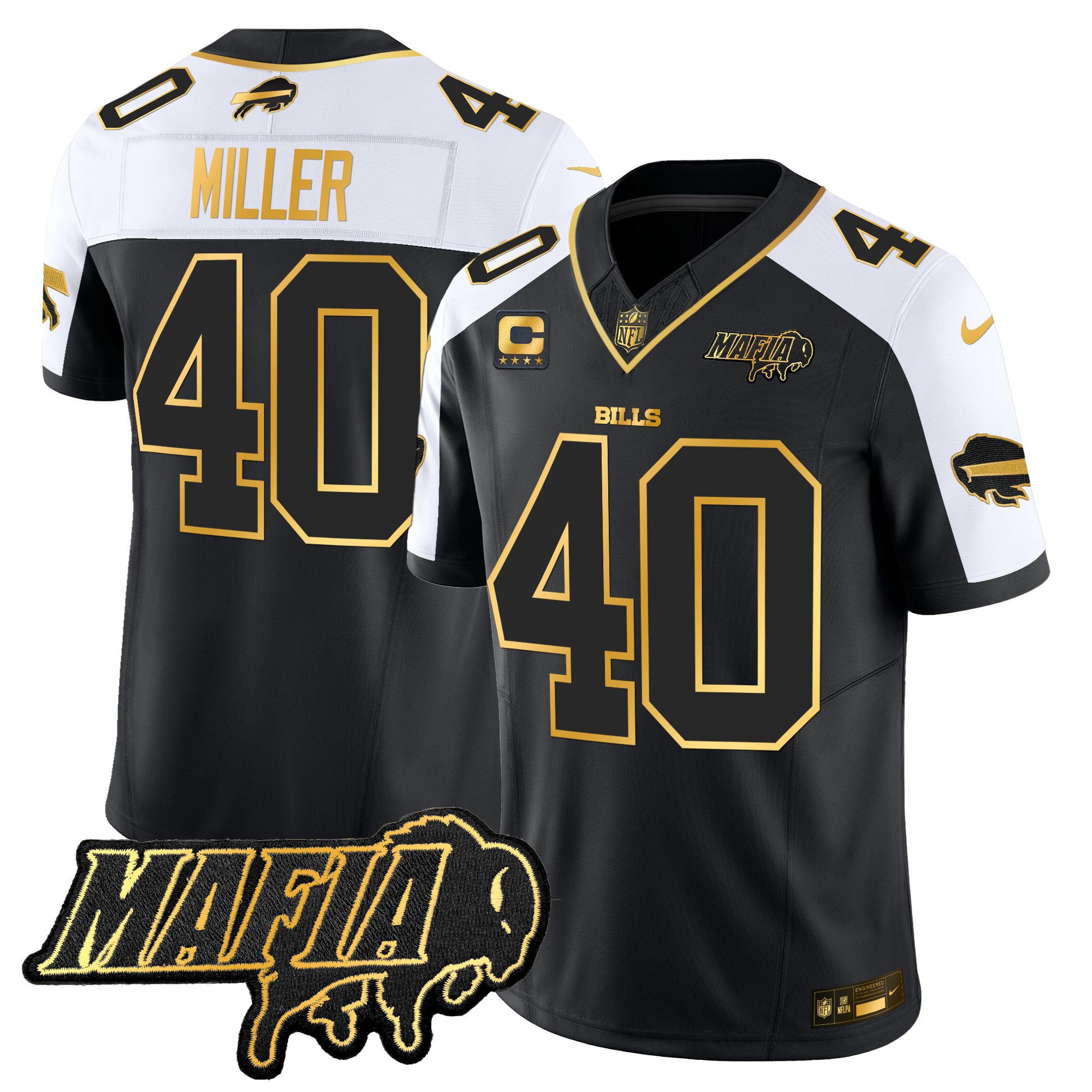 Von Miller Men's Buffalo Bills 2024 Buffalo Bills Mafia Patch Gold Vapor Limited Alternate Jersey - All Stitched