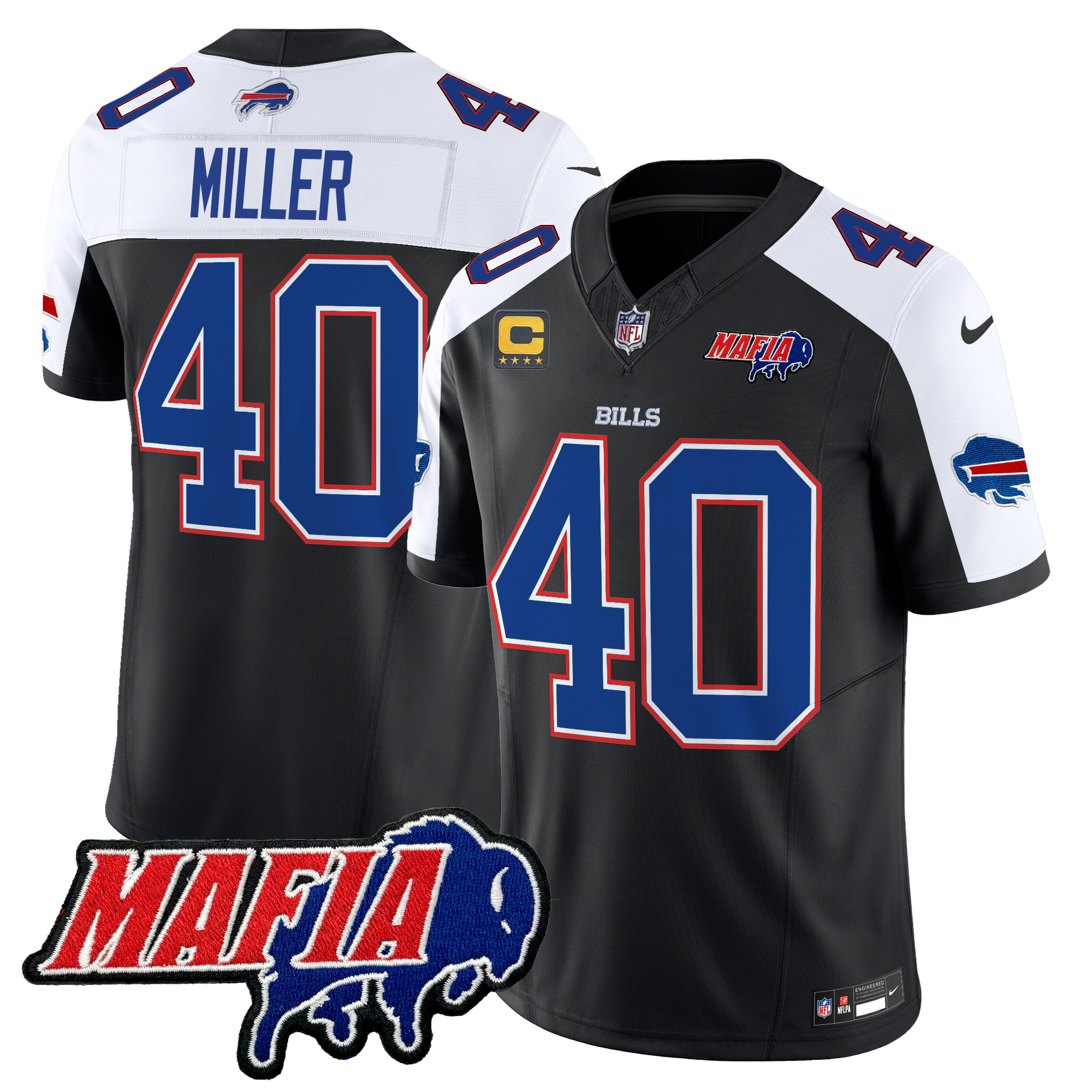 Von Miller Men's Buffalo Bills 2024 Buffalo Bills Mafia Patch Vapor Limited Black Alternate Jersey - All Stitched