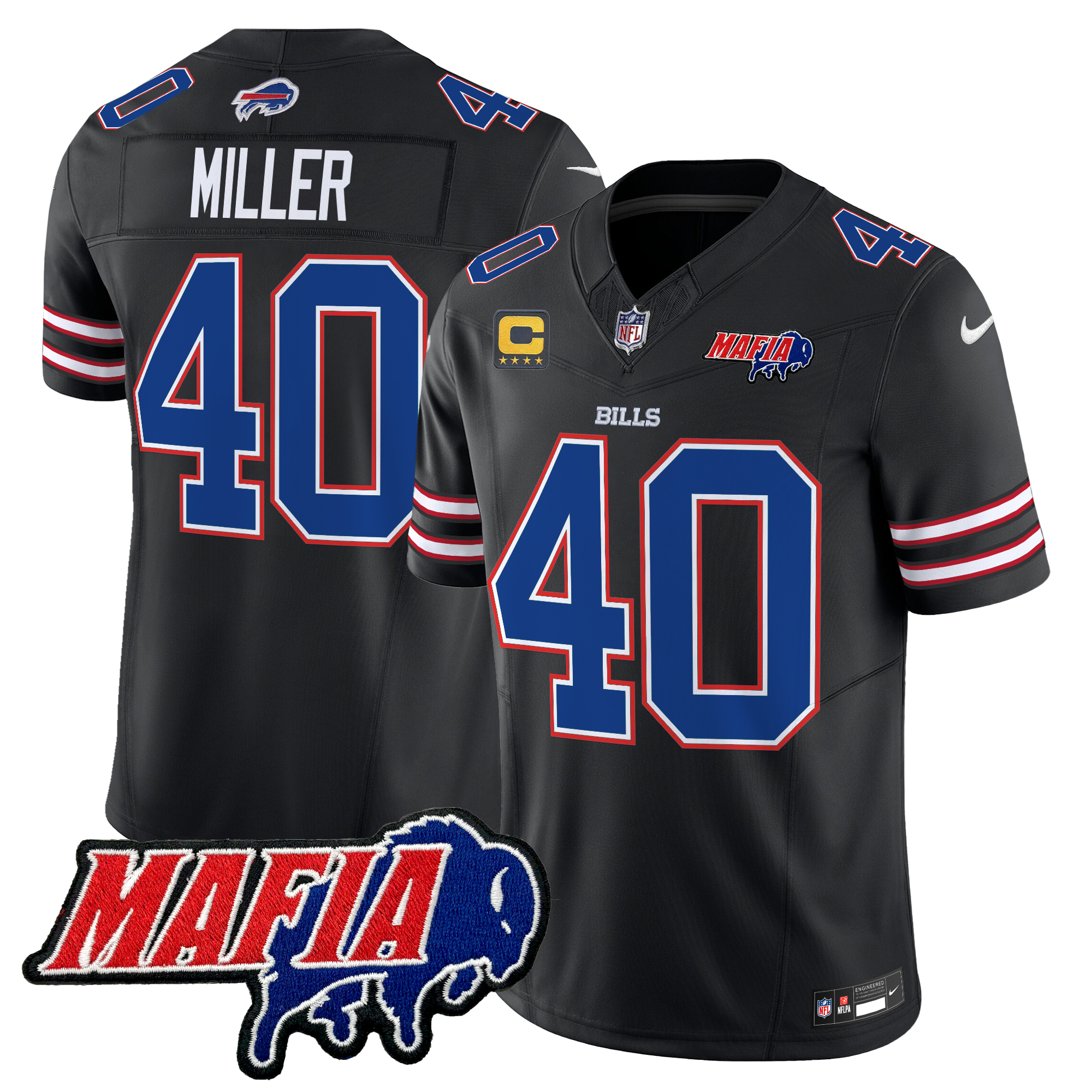Von Miller Men's Buffalo Bills 2024 Buffalo Bills Mafia Patch Vapor Limited Black Jersey - All Stitched