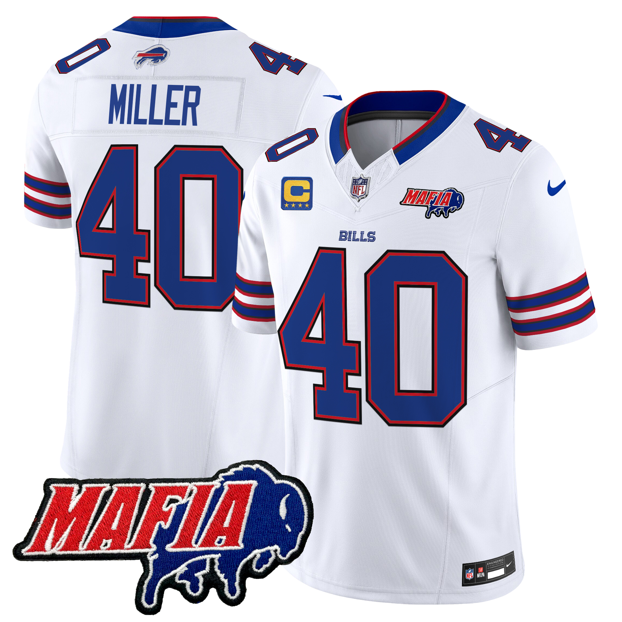 Von Miller Men's Buffalo Bills 2024 Buffalo Bills Mafia Patch Vapor Limited White Jersey - All Stitched