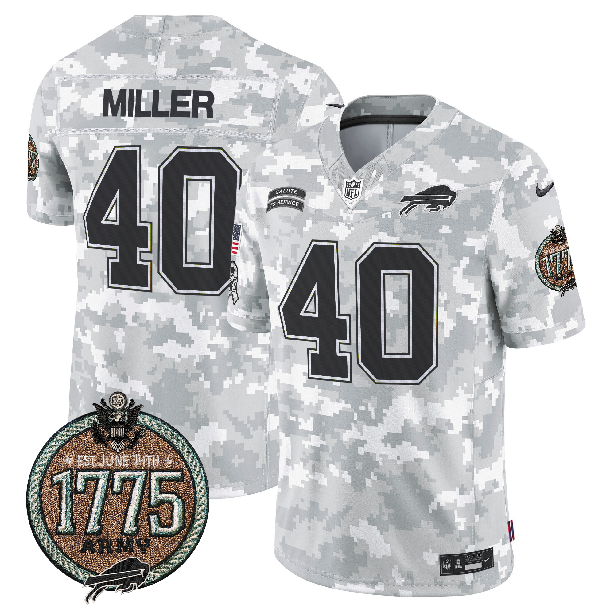Von Miller Men's Buffalo Bills 2024 Salute to Service Establishment Year Patch Vapor Limited Army Jersey - All Stitched