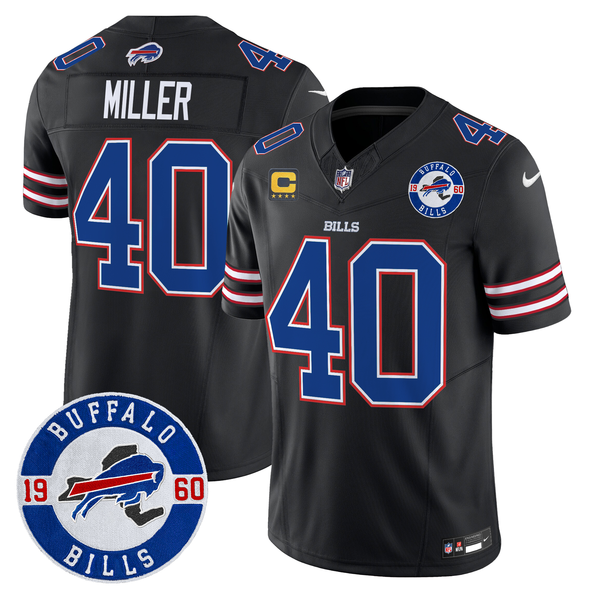 Von Miller Men's Buffalo Bills 2024 Vapor Limited Black Jersey - All Stitched