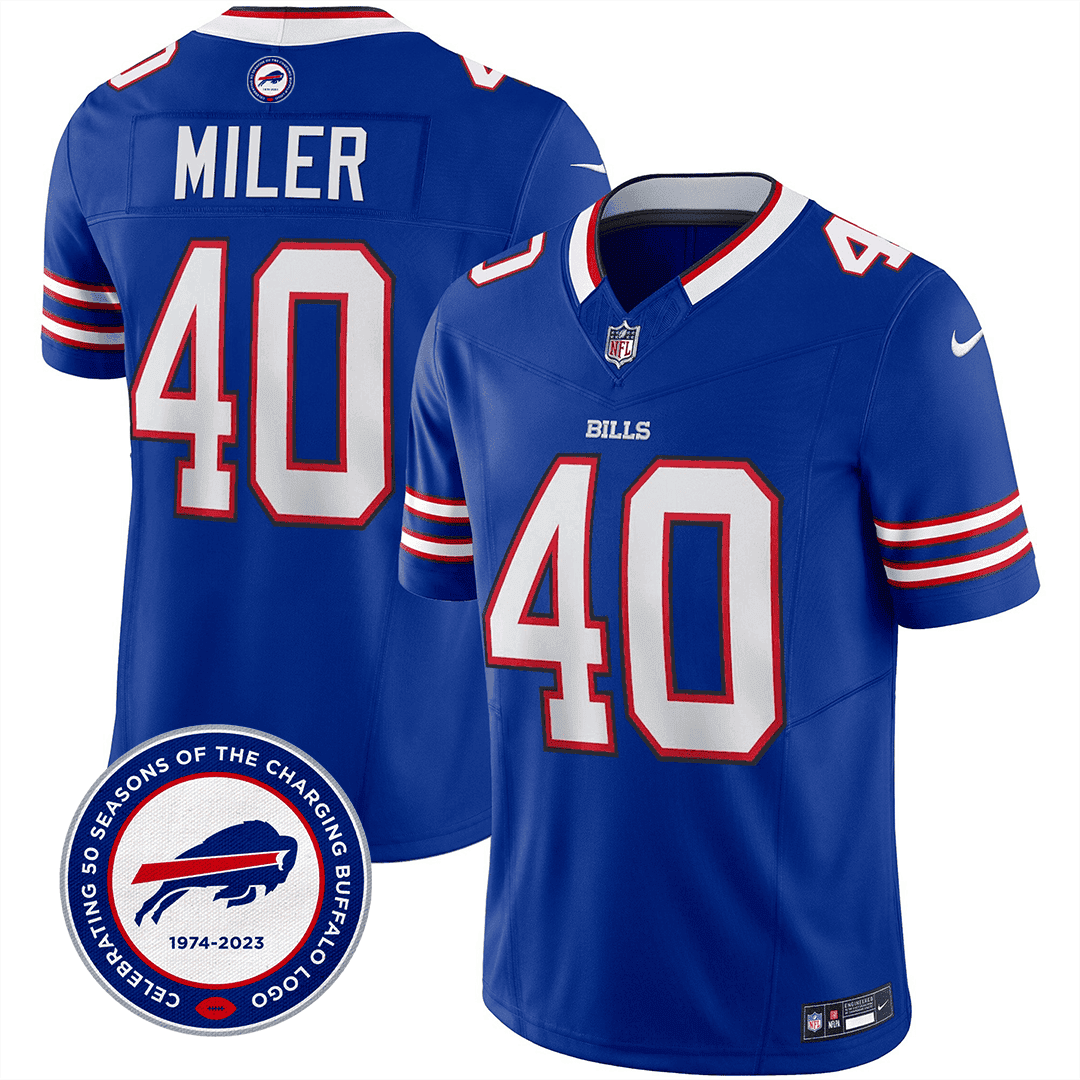 Von Miller Men's Buffalo Bills 50th Charging Logo Patch Vapor Limited Royal Blue Jersey - All Stitched