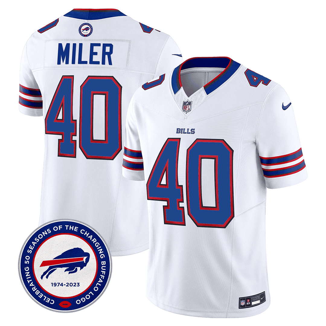 Von Miller Men's Buffalo Bills 50th Charging Logo Patch Vapor Limited White Jersey - All Stitched