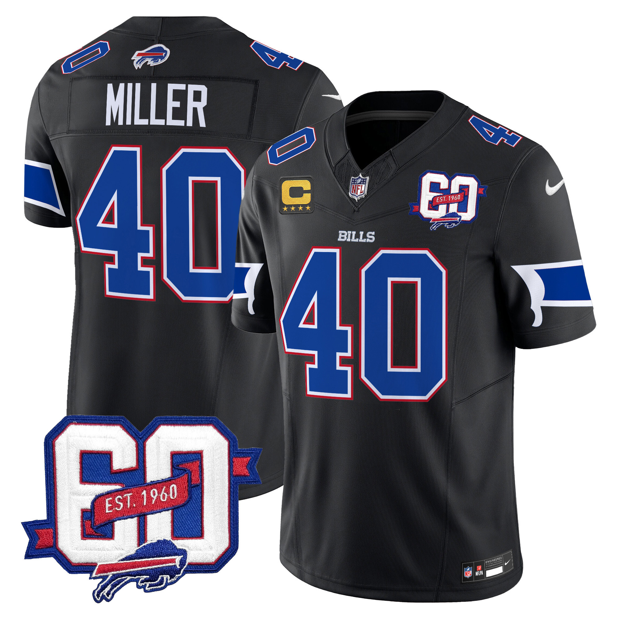 Von Miller Men's Buffalo Bills 60th Anniversary Patch Vapor Limited Black Jersey - All Stitched