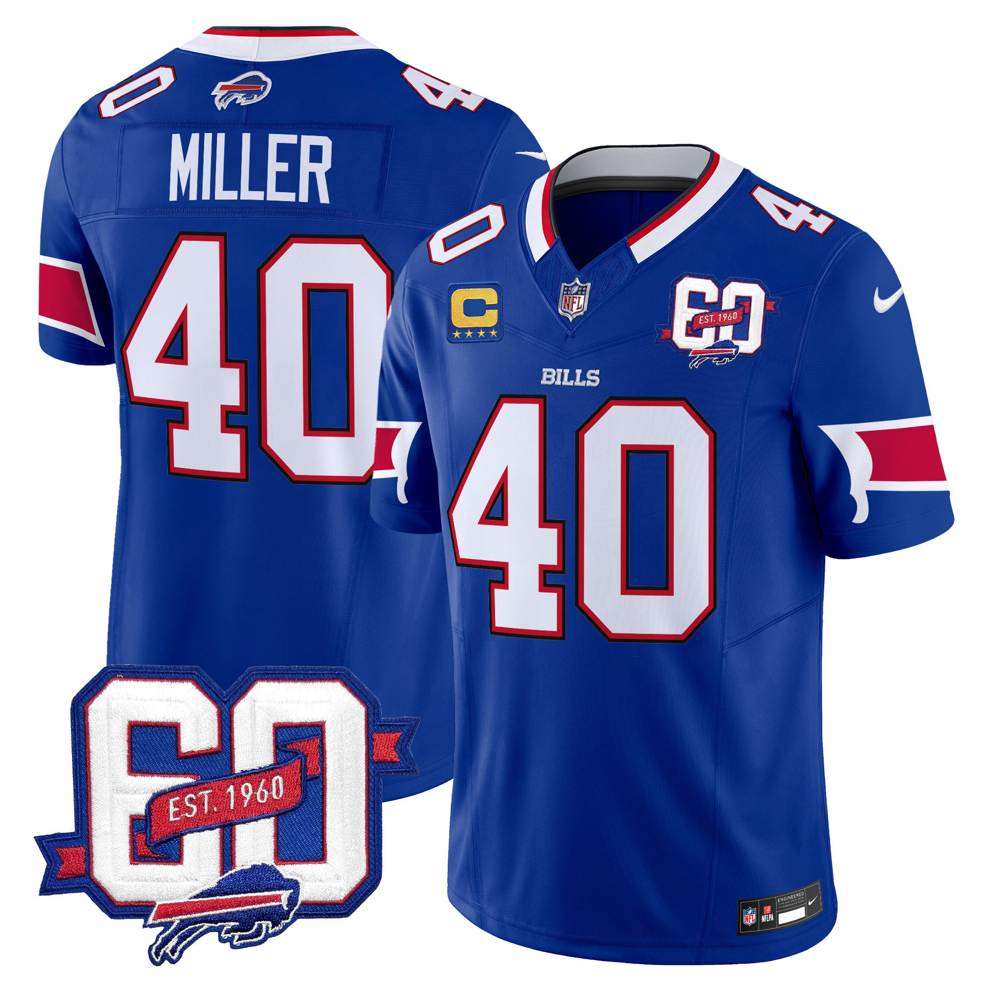 Von Miller Men's Buffalo Bills 60th Anniversary Patch Vapor Limited Royal Jersey - All Stitched