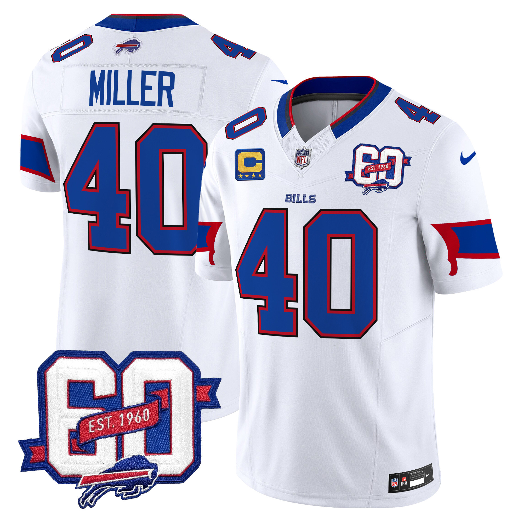 Von Miller Men's Buffalo Bills 60th Anniversary Patch Vapor Limited White Jersey - All Stitched