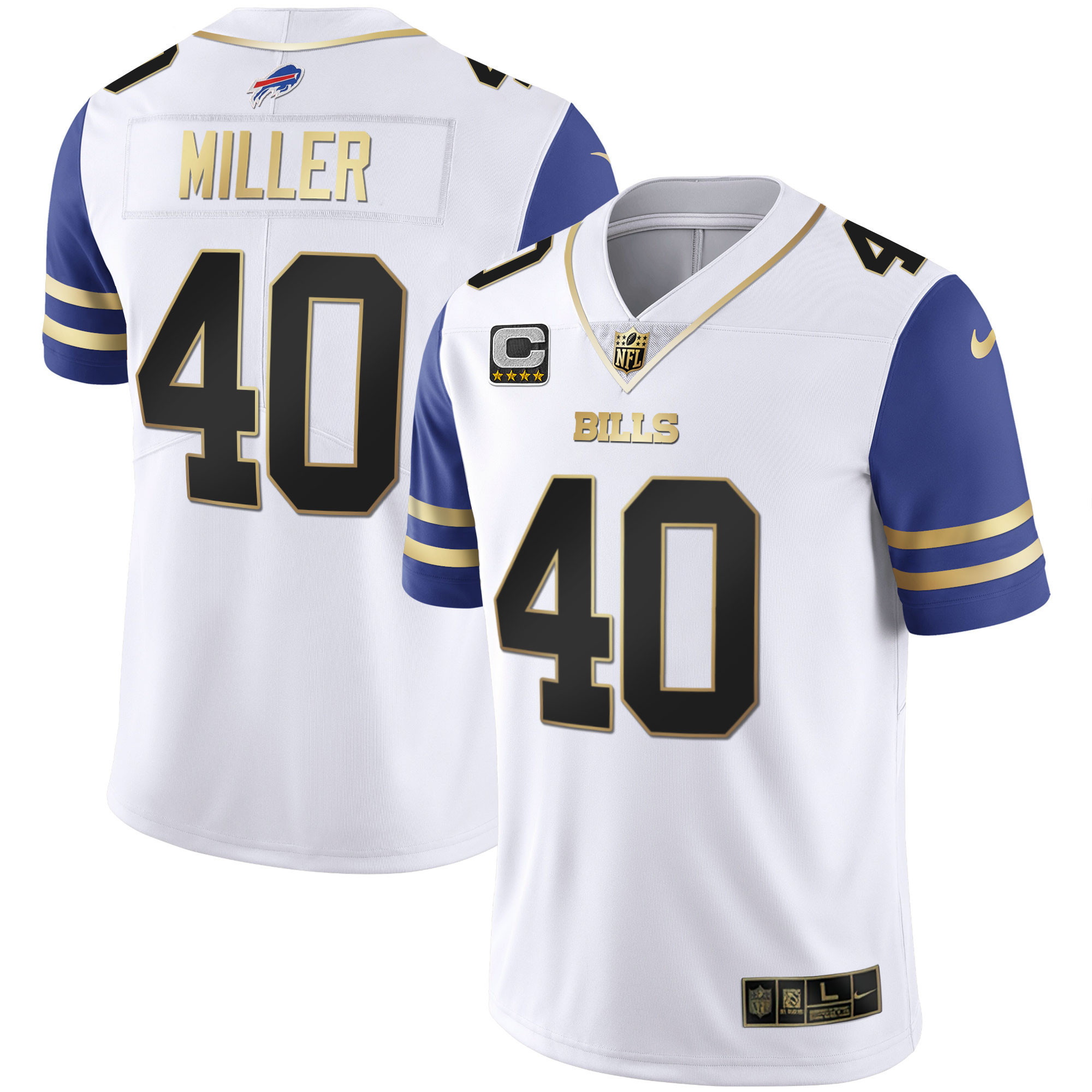 Von Miller Men's Buffalo Bills Alternate Vapor Black Gold & Black Inverted Limited - All Stitched Royal Sleeves Jersey - All Stitched