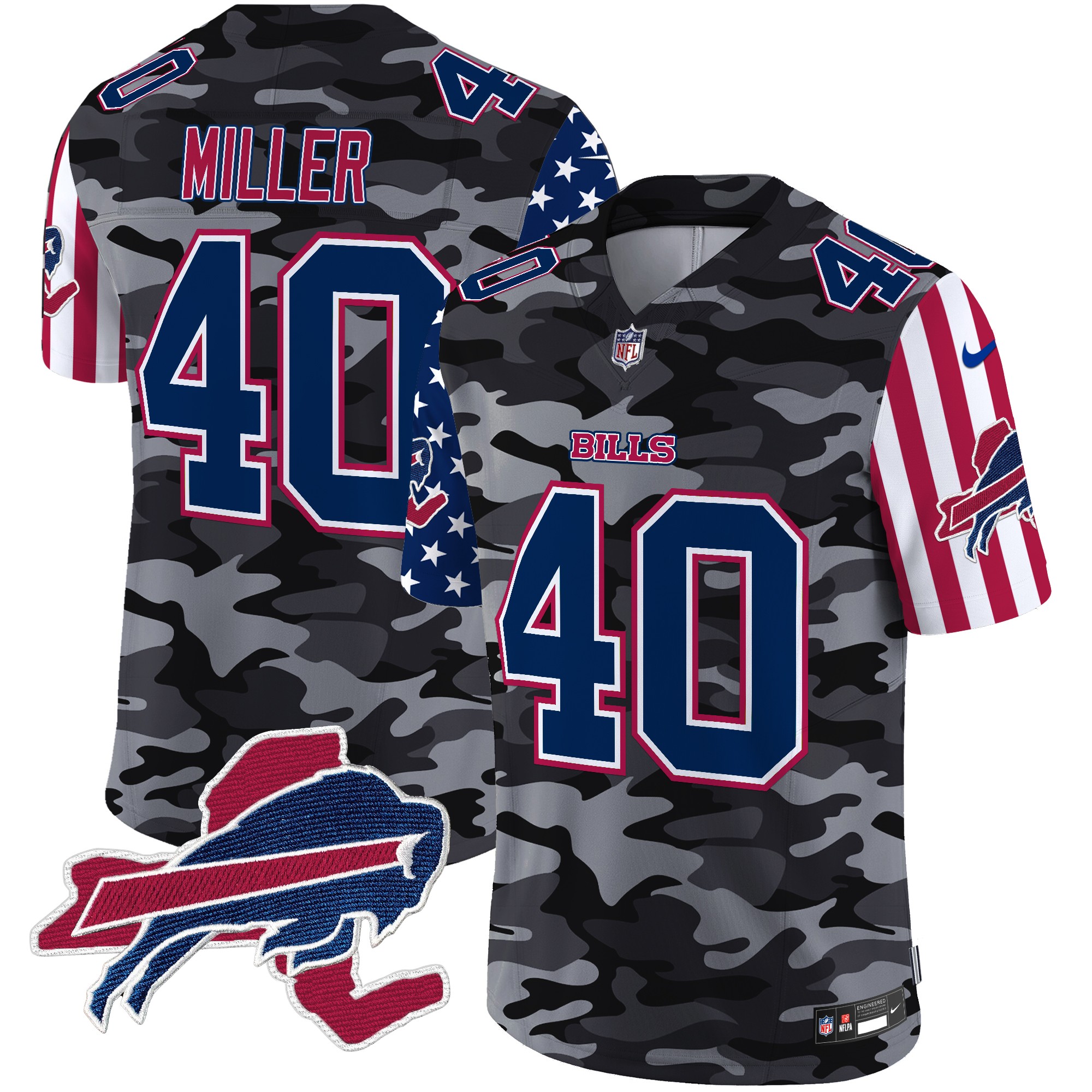 Von Miller Men's Buffalo Bills American Style Vapor Limited Black Camo Jersey - All Stitched