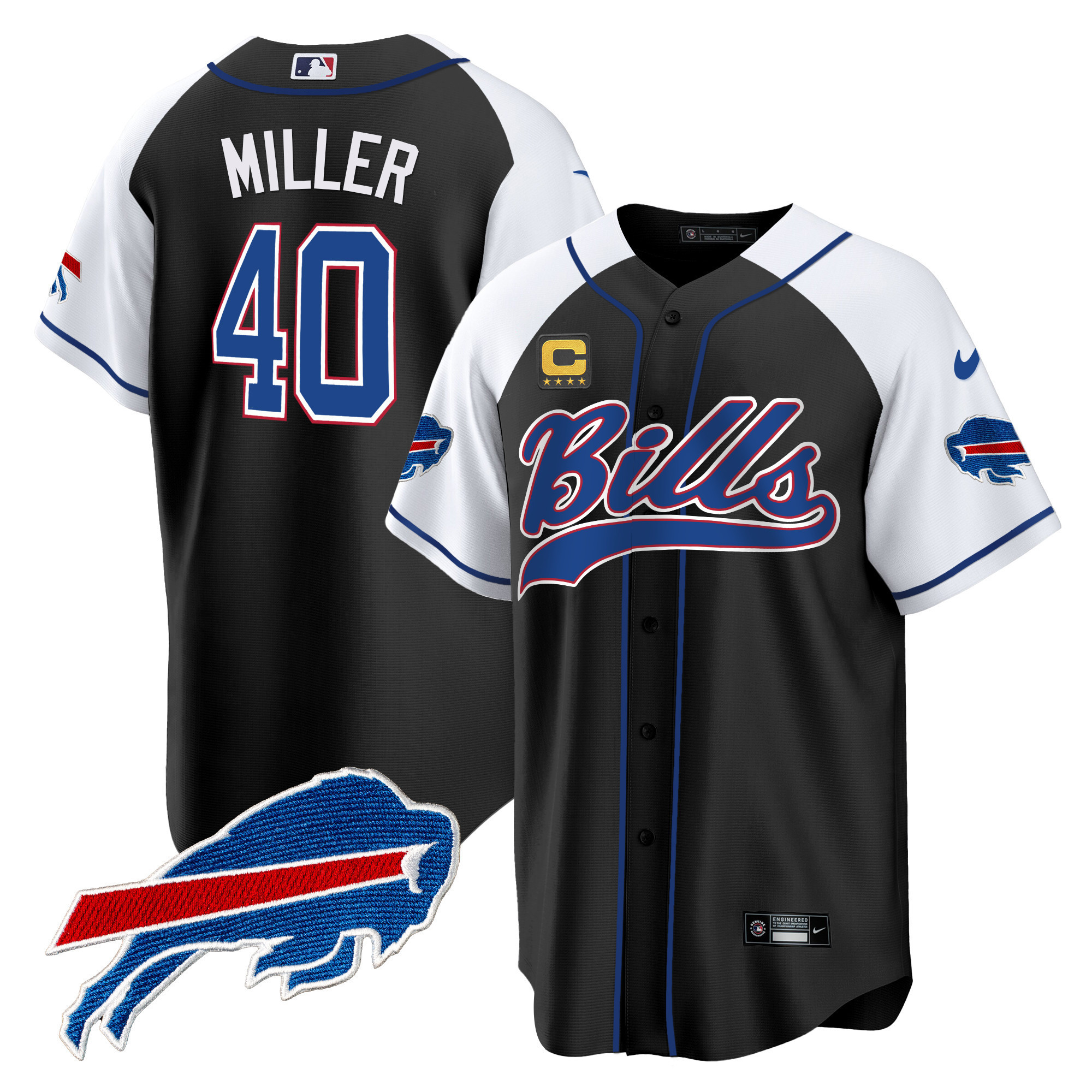Von Miller Men's Buffalo Bills Baseball Black Alternate Jersey - All Stitched