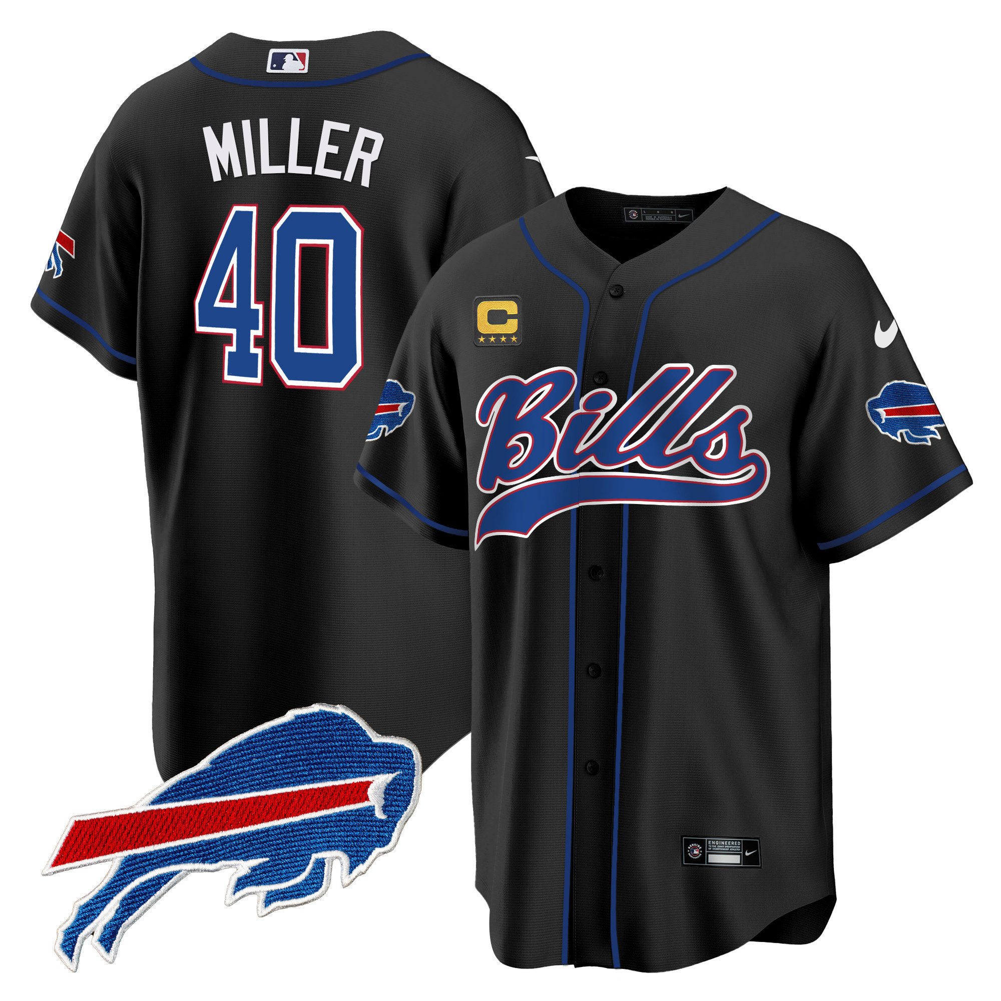 Von Miller Men's Buffalo Bills Baseball Black Jersey - All Stitched
