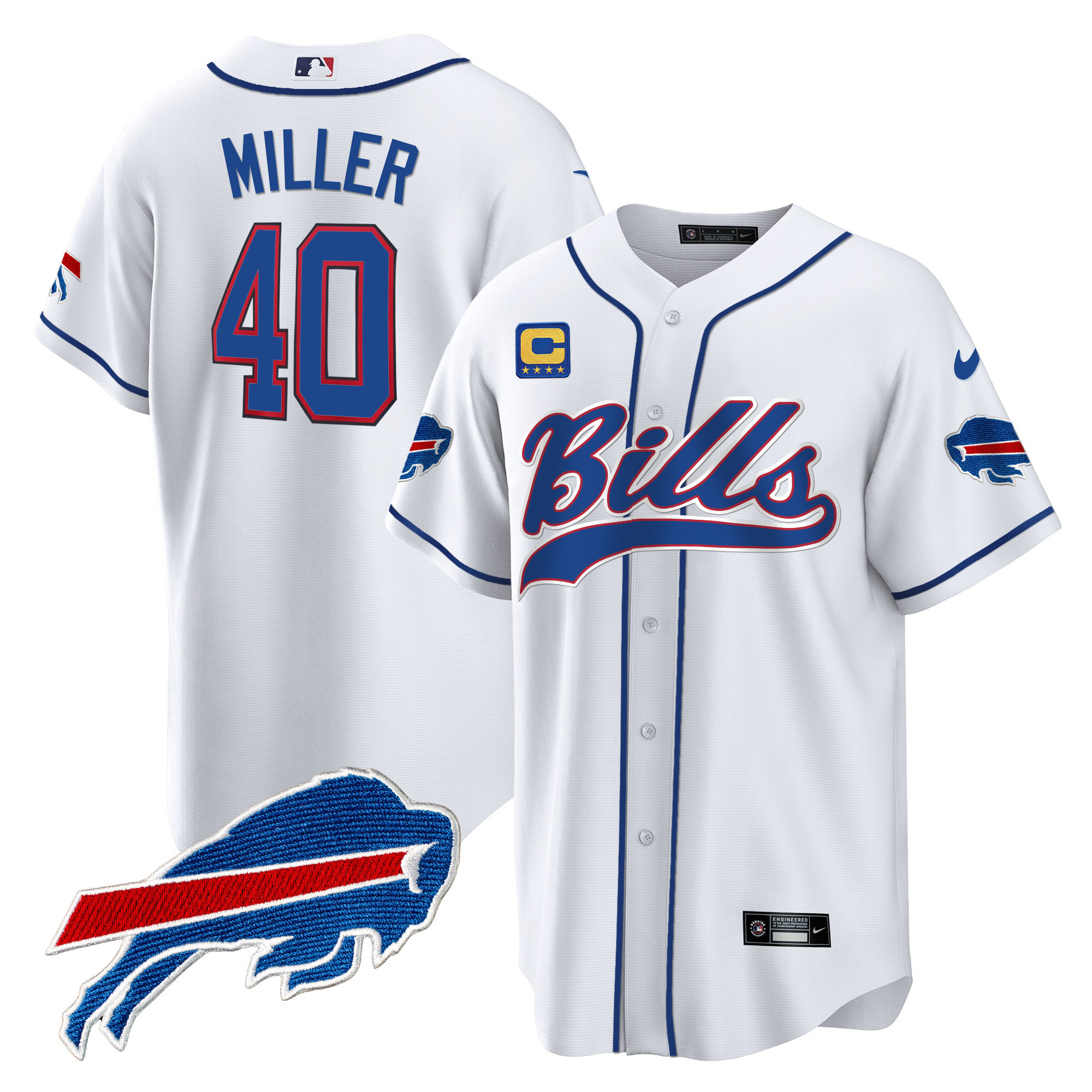 Von Miller Men's Buffalo Bills Baseball White Jersey - All Stitched