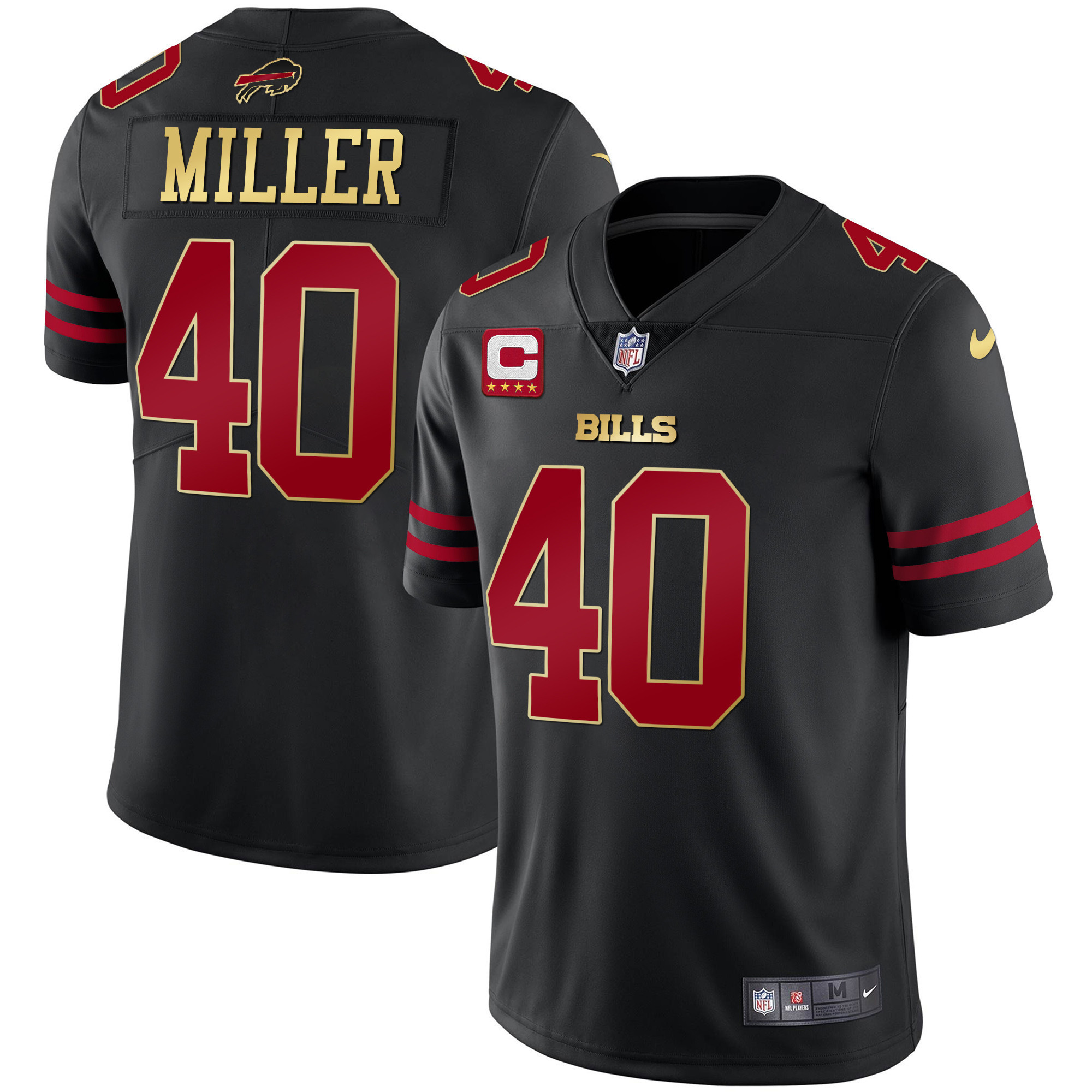 Von Miller Men's Buffalo Bills Black Gold & Royal Gold Vapor Black Red Jersey - All Stitched