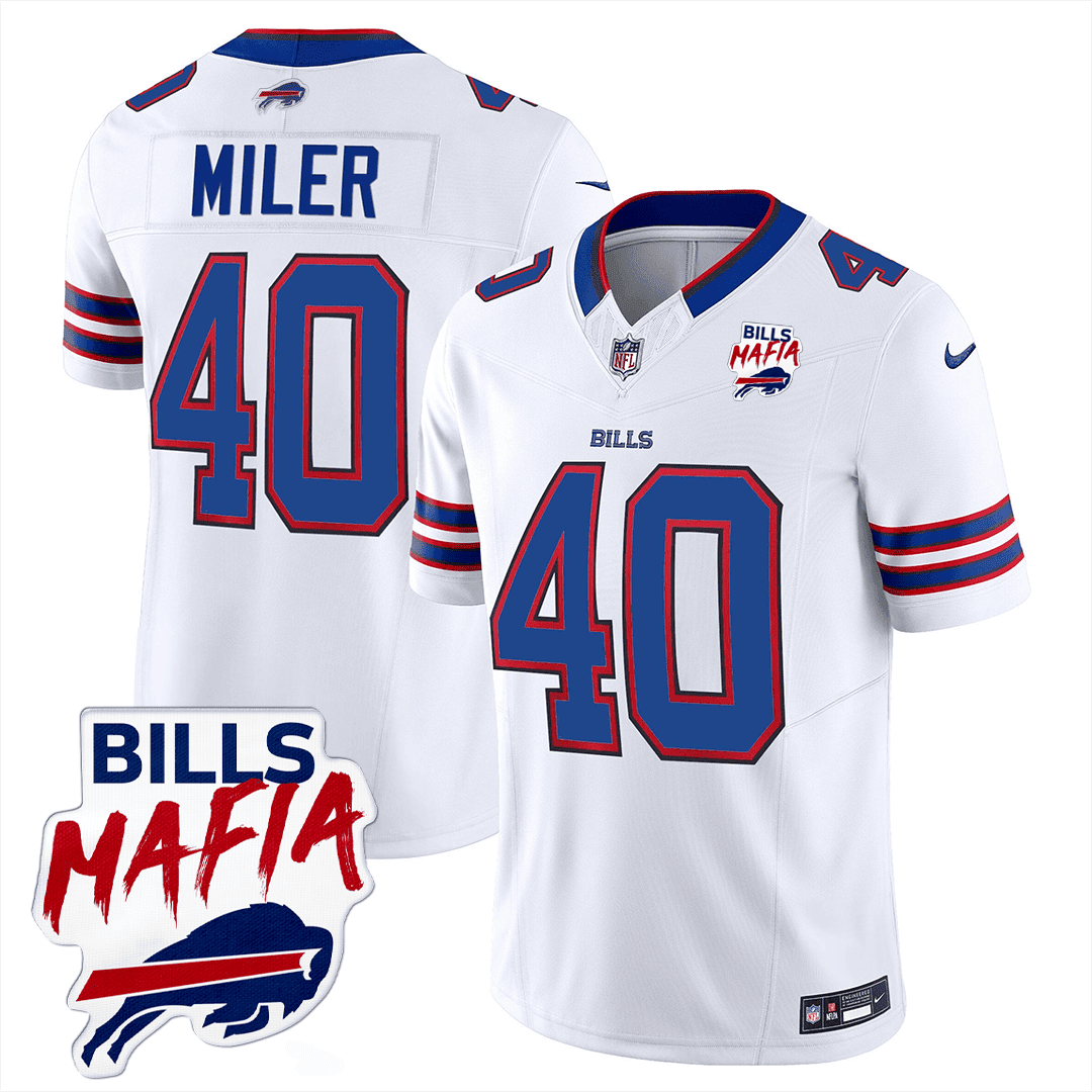 Von Miller Men's Buffalo Bills Mafia Patch Limited White Jersey - All Stitched