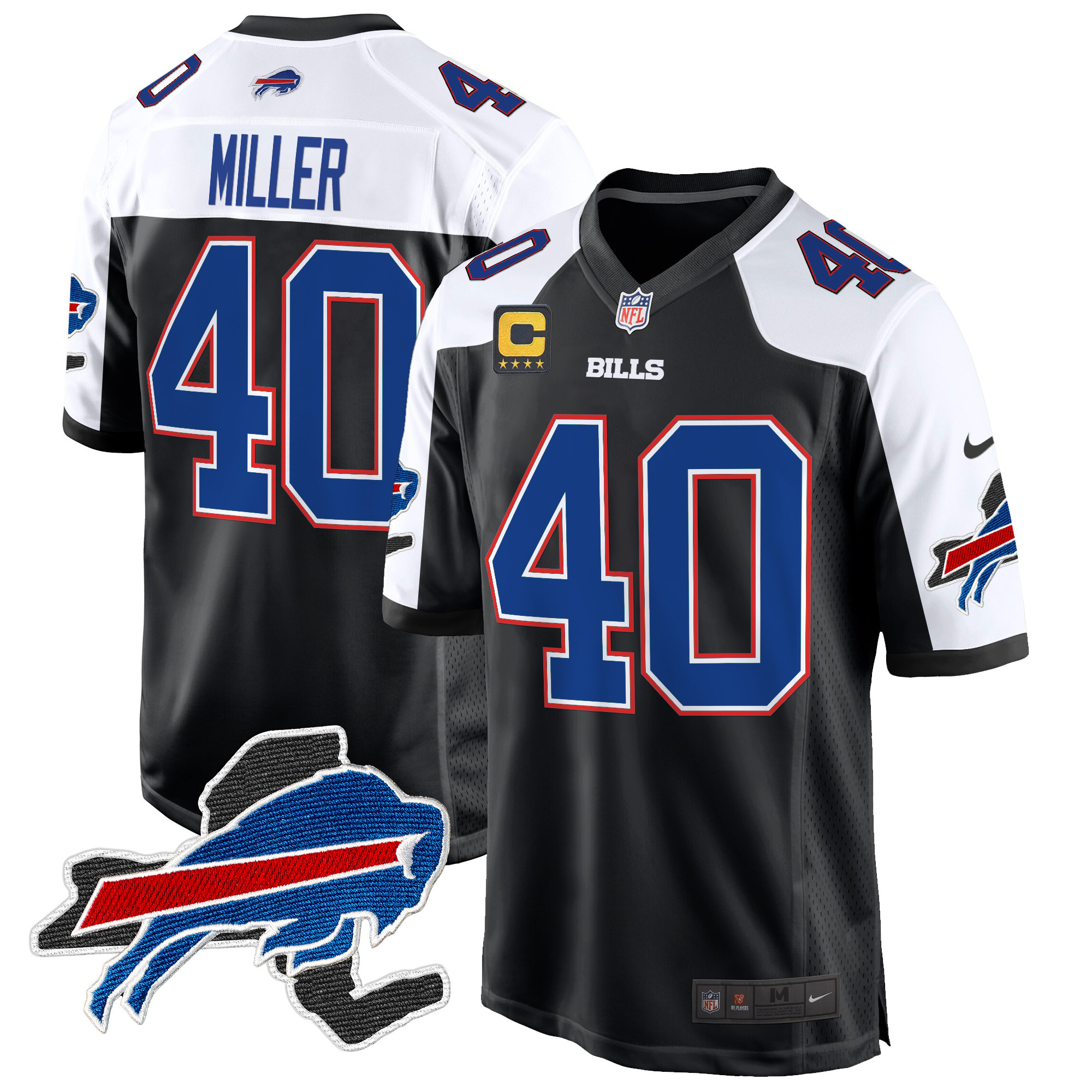 Von Miller Men's Buffalo Bills New York Patch Game Black Alternate Jersey - All Stitched