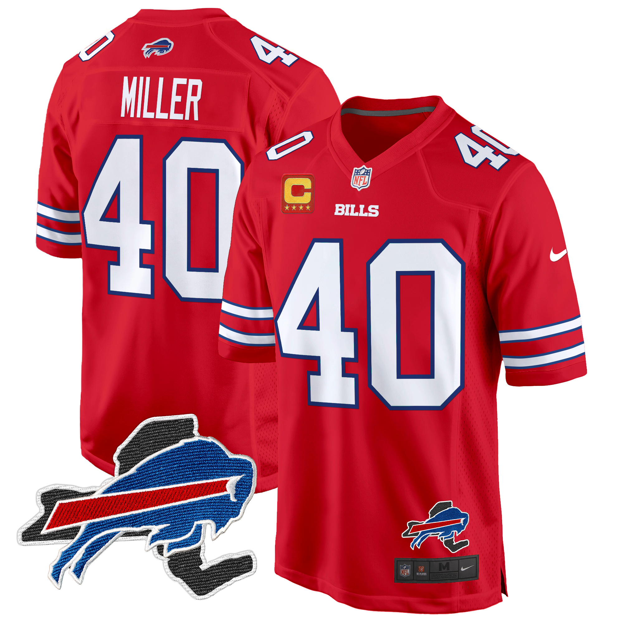 Von Miller Men's Buffalo Bills New York Patch Game Red Jersey - All Stitched