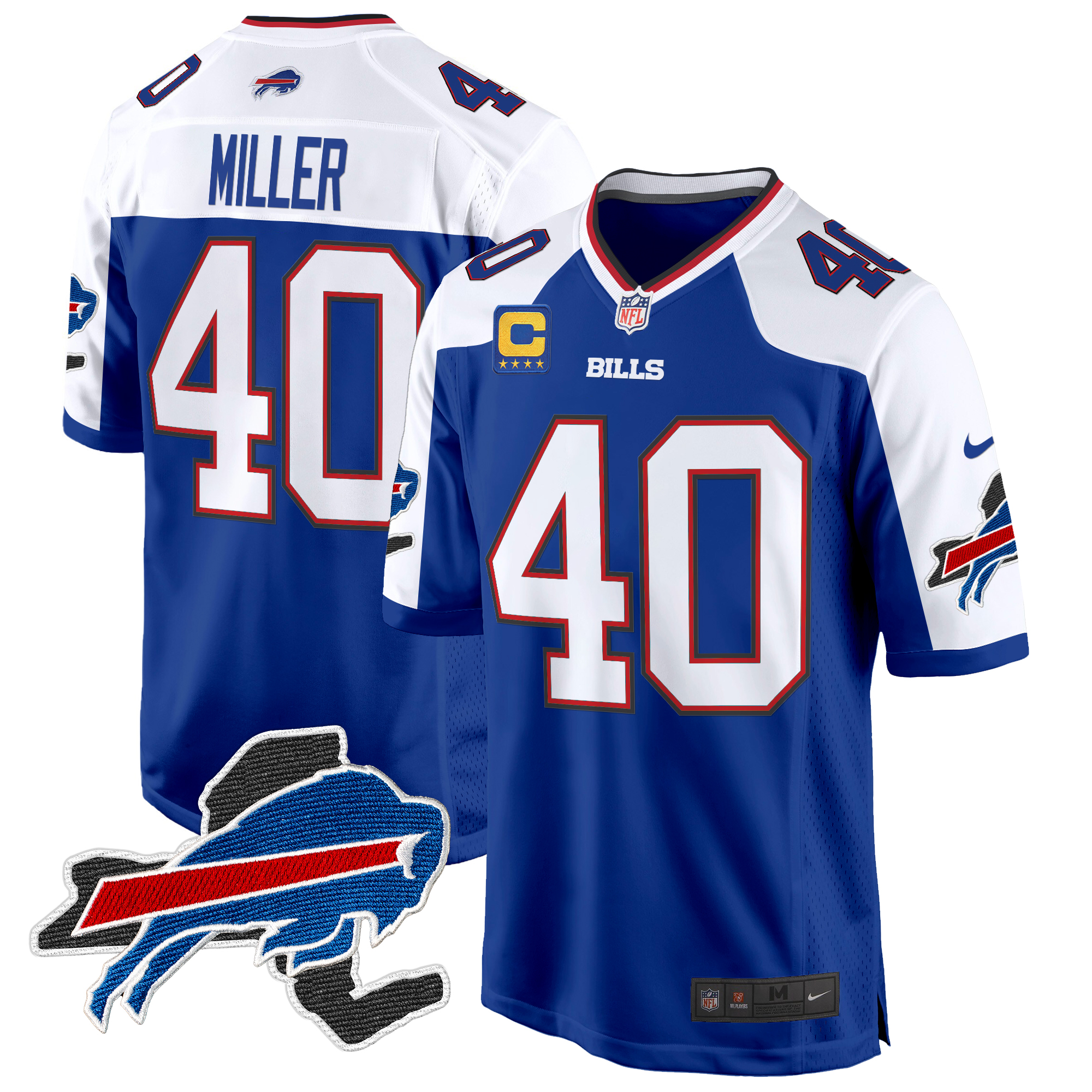 Von Miller Men's Buffalo Bills New York Patch Game Royal Alternate Jersey - All Stitched