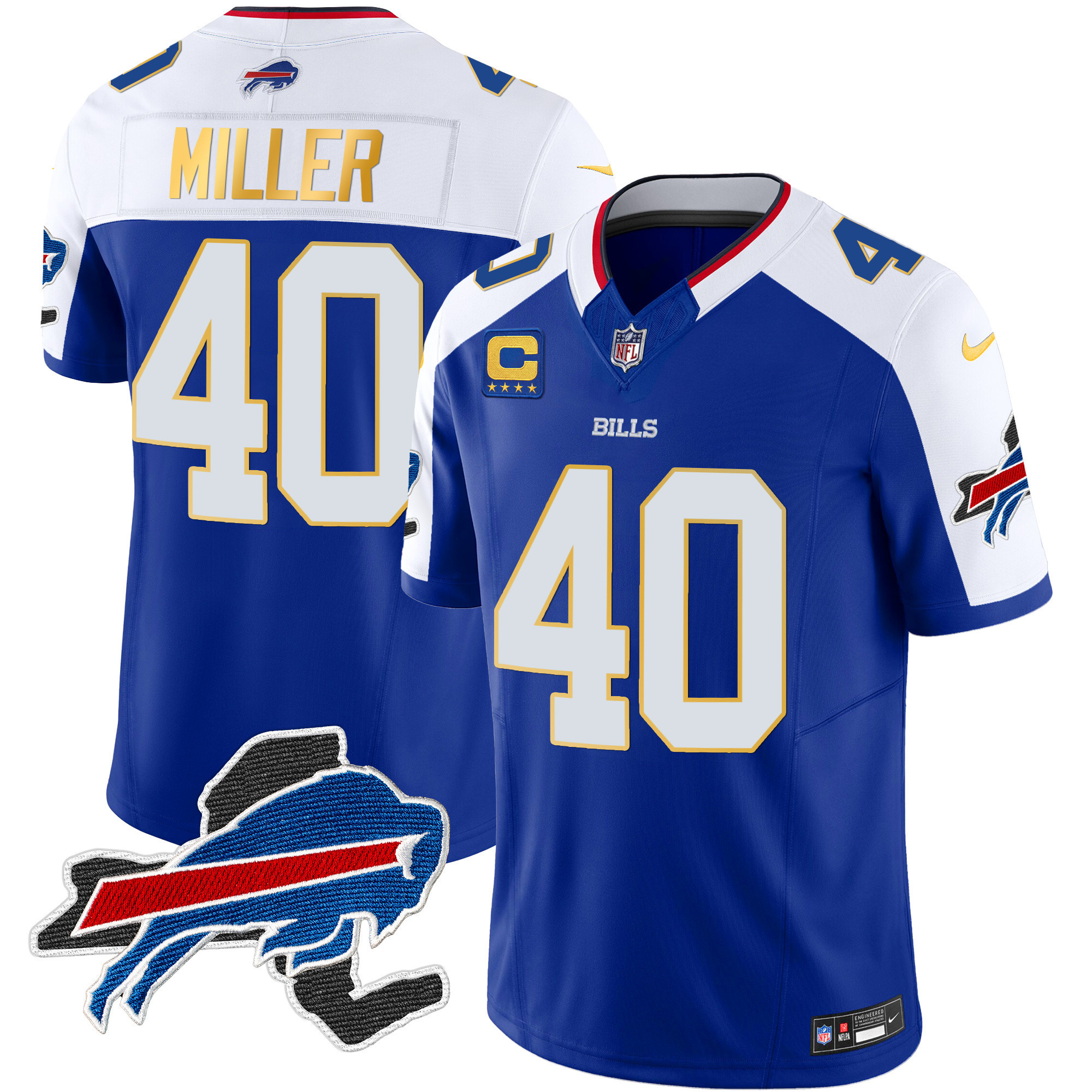 Von Miller Men's Buffalo Bills New York Patch Gold Trim Vapor Royal Alternate Jersey - All Stitched