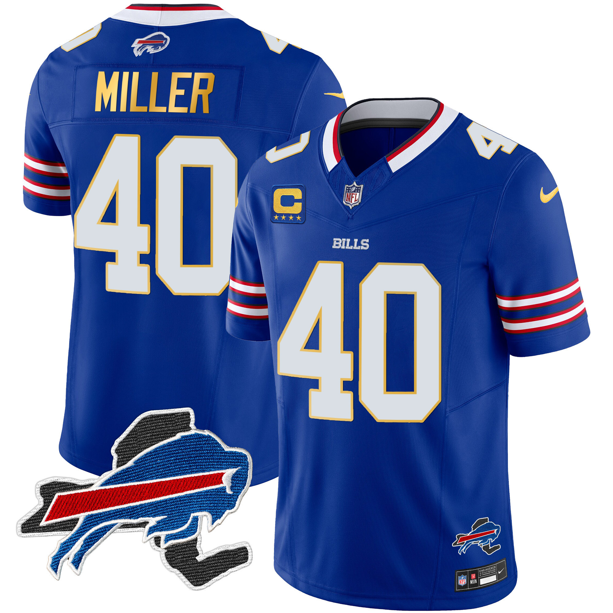 Von Miller Men's Buffalo Bills New York Patch Gold Trim Vapor Royal Jersey - All Stitched