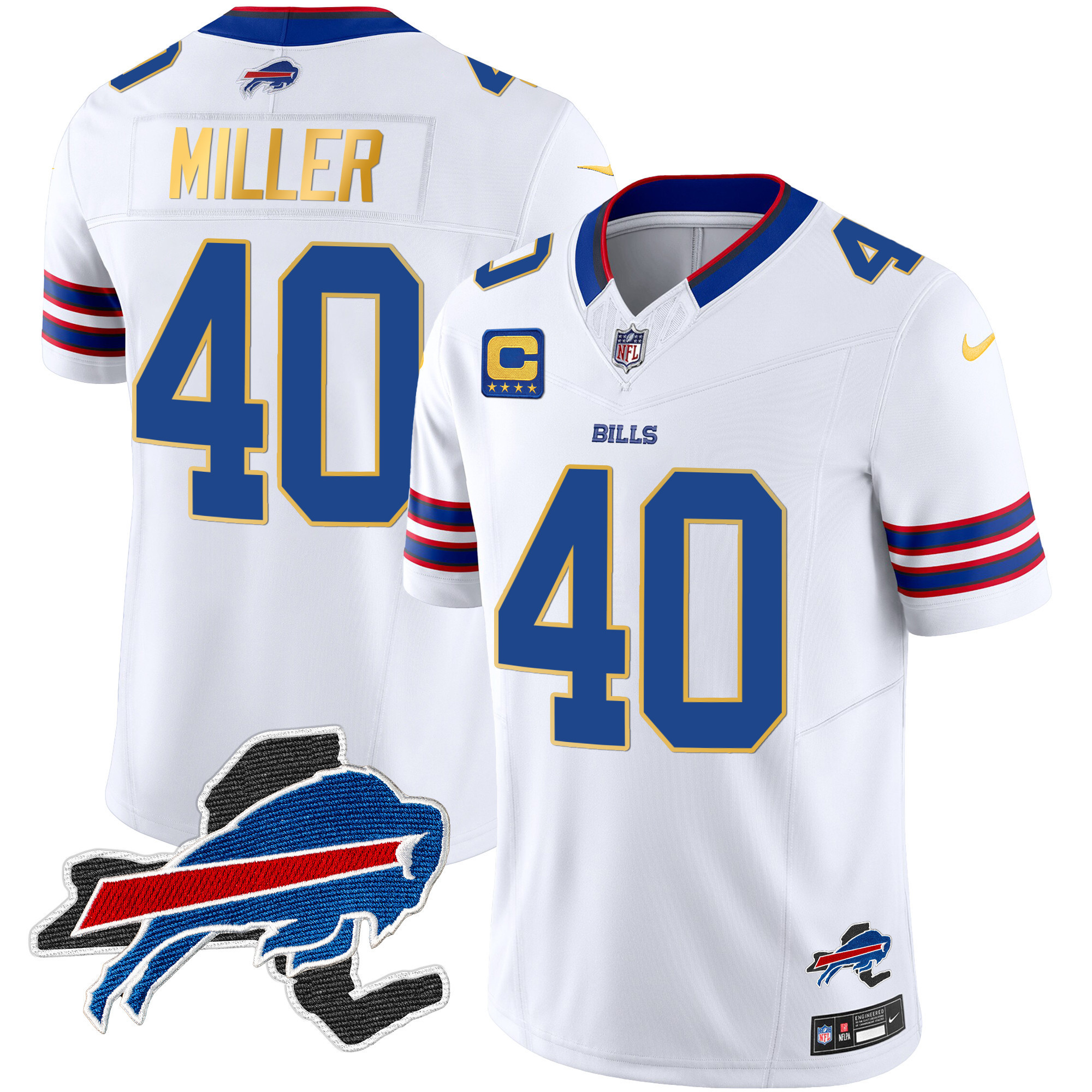 Von Miller Men's Buffalo Bills New York Patch Gold Trim Vapor White Jersey - All Stitched