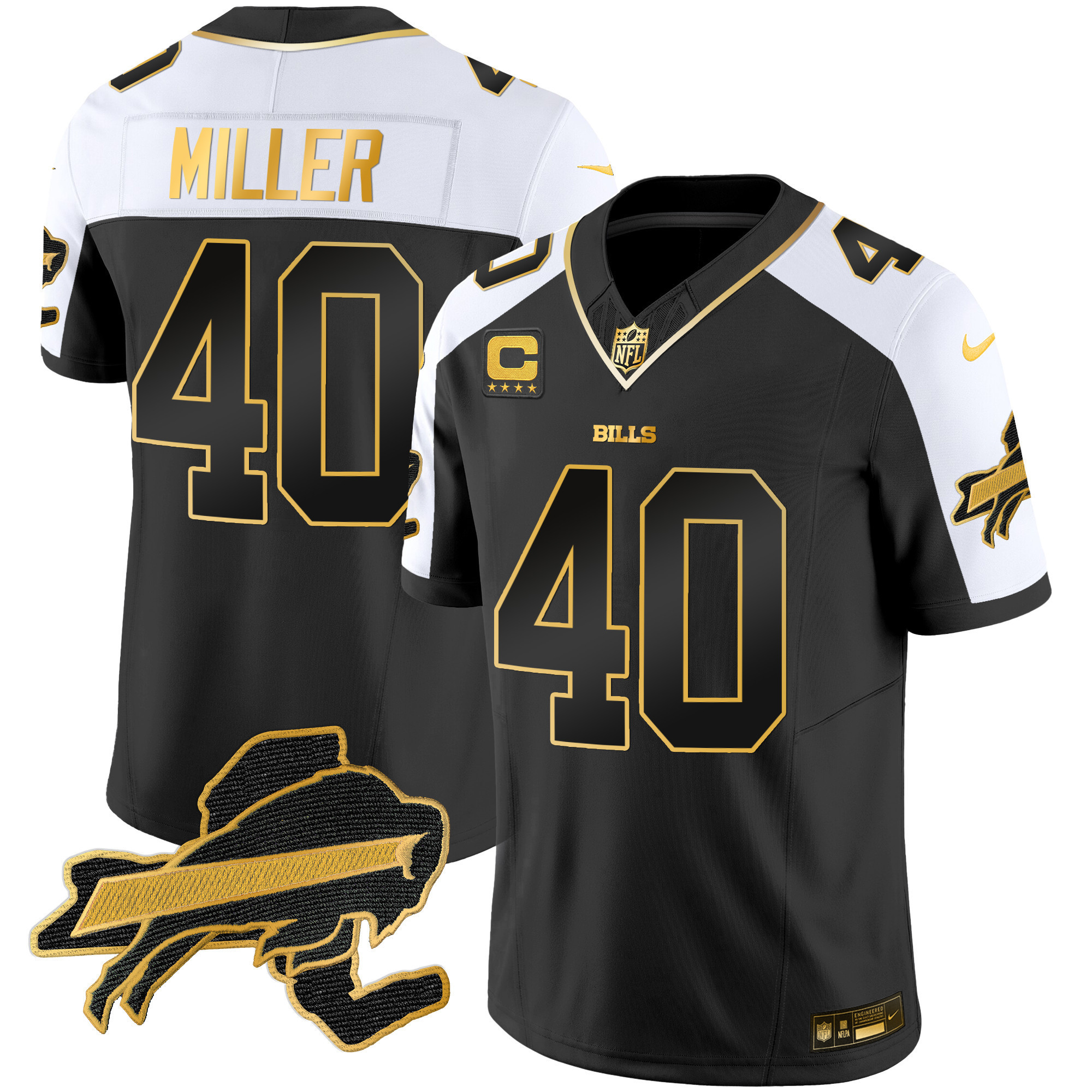 Von Miller Men's Buffalo Bills New York Patch Gold Vapor Limited Alternate Jersey - All Stitched