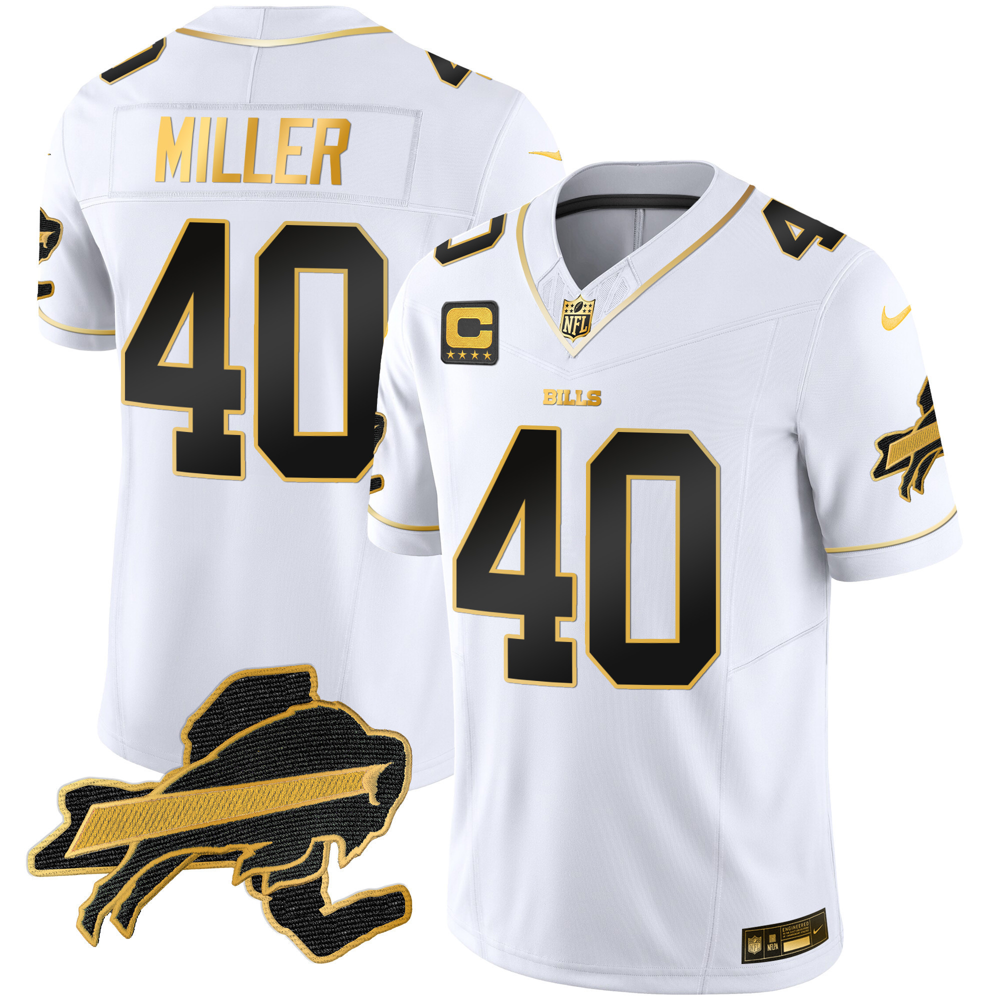 Von Miller Men's Buffalo Bills New York Patch Gold Vapor Limited White Gold Jersey - All Stitched
