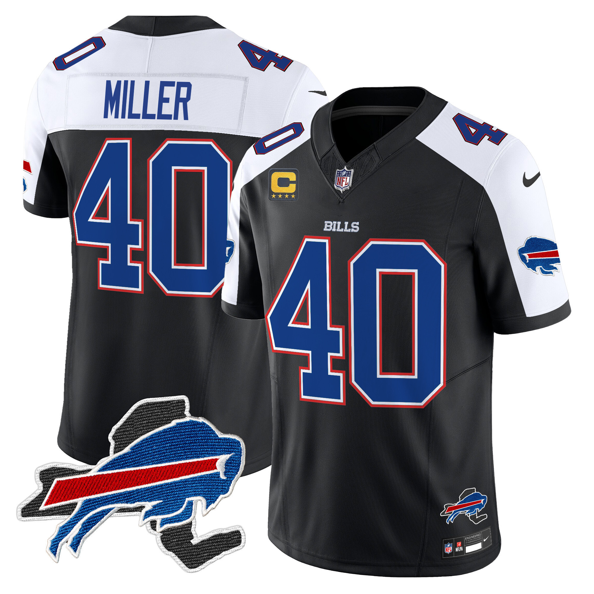 Von Miller Men's Buffalo Bills New York Patch Vapor Limited Black Alternate Jersey - All Stitched