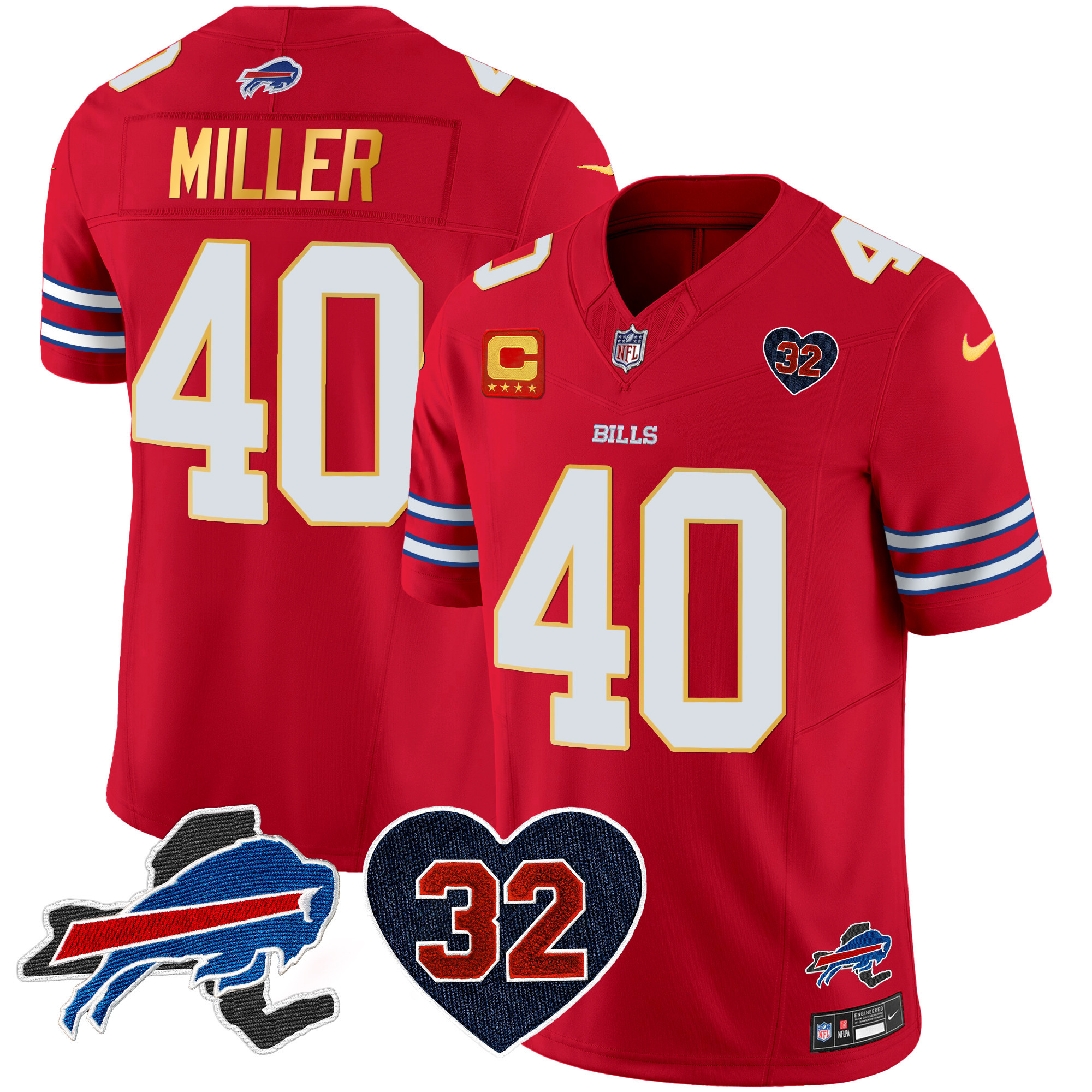 Von Miller Men's Buffalo Bills O.J. Simpson Patch Gold Trim Vapor Limited Red Jersey - All Stitched