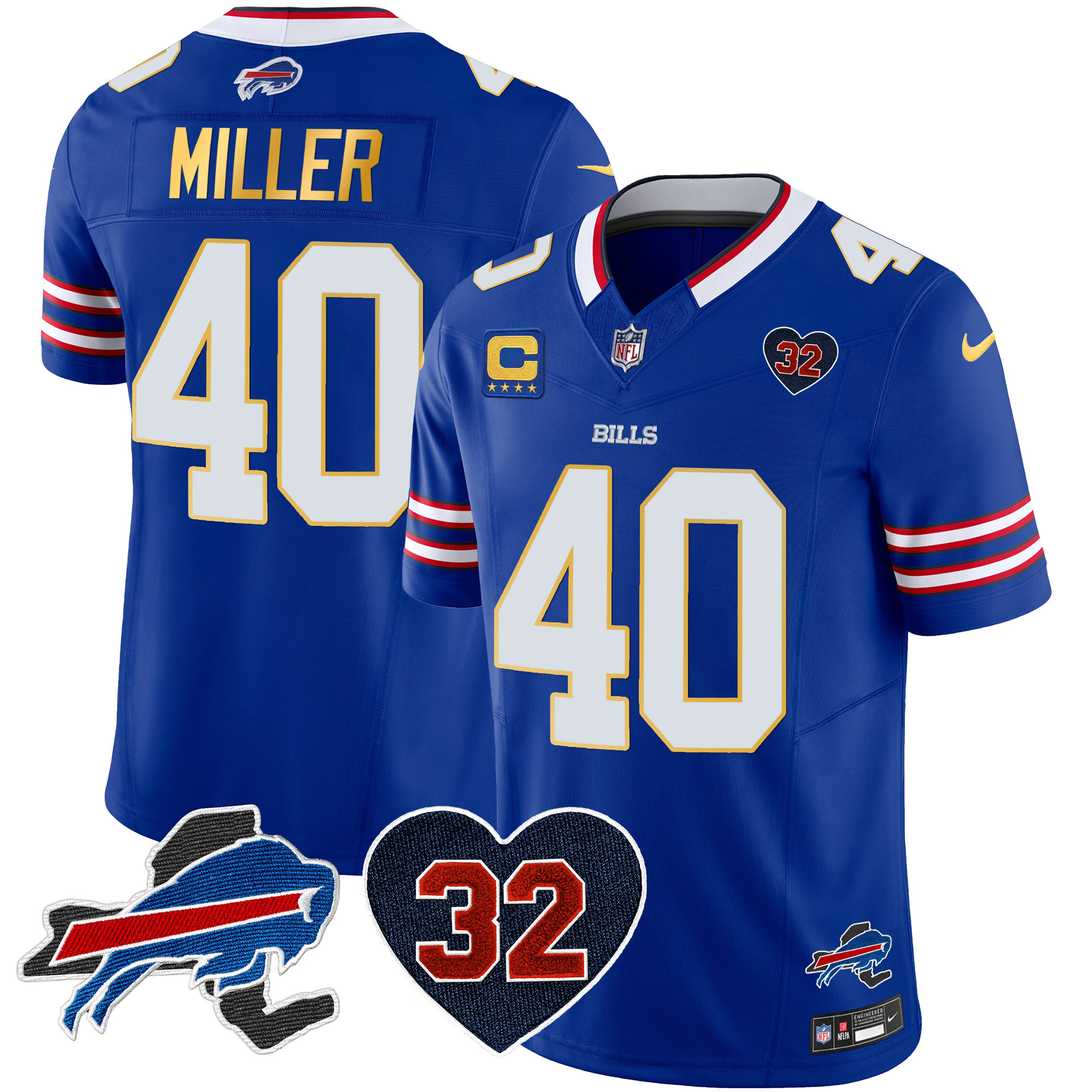 Von Miller Men's Buffalo Bills O.J. Simpson Patch Gold Trim Vapor Limited Royal Jersey - All Stitched