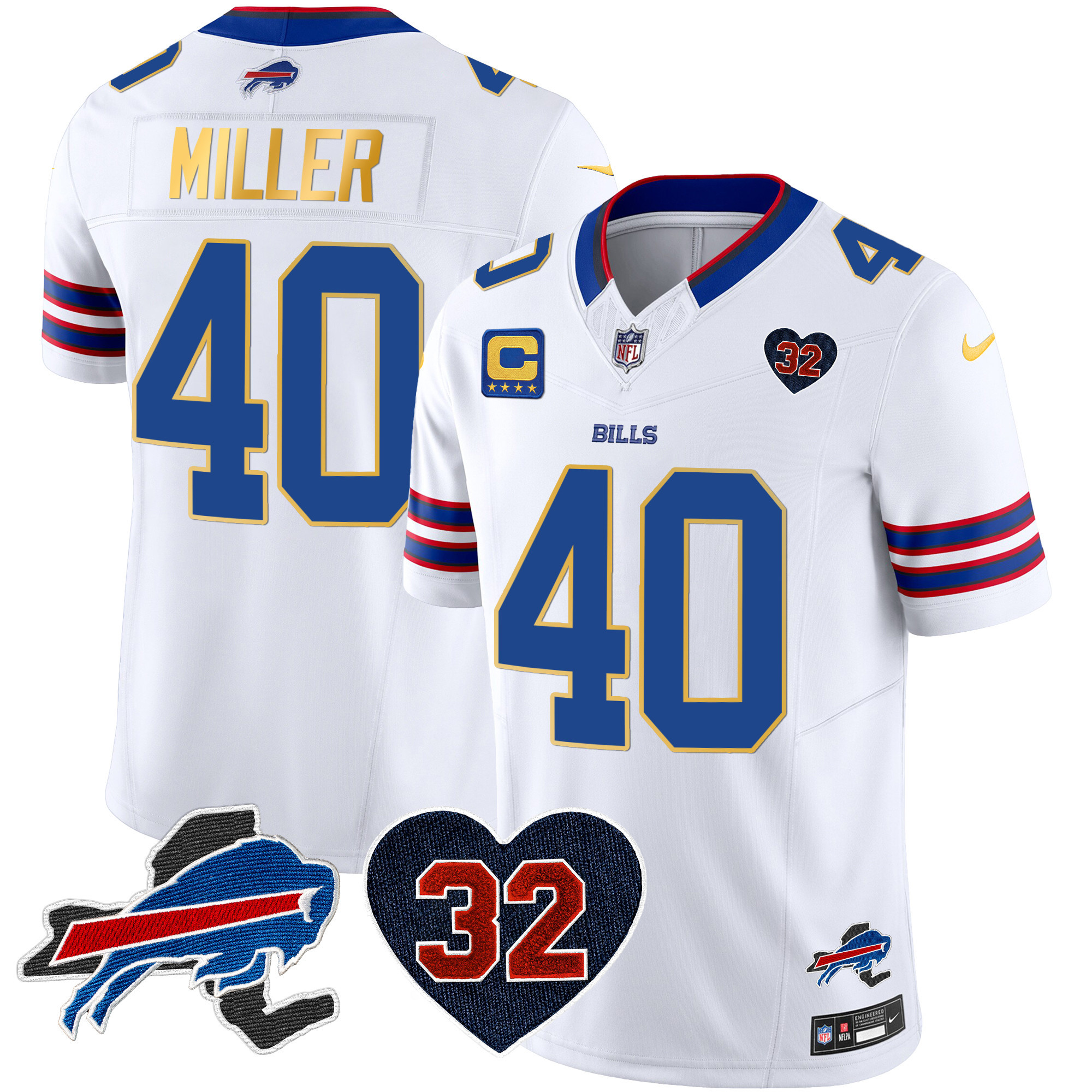 Von Miller Men's Buffalo Bills O.J. Simpson Patch Gold Trim Vapor Limited White Jersey - All Stitched